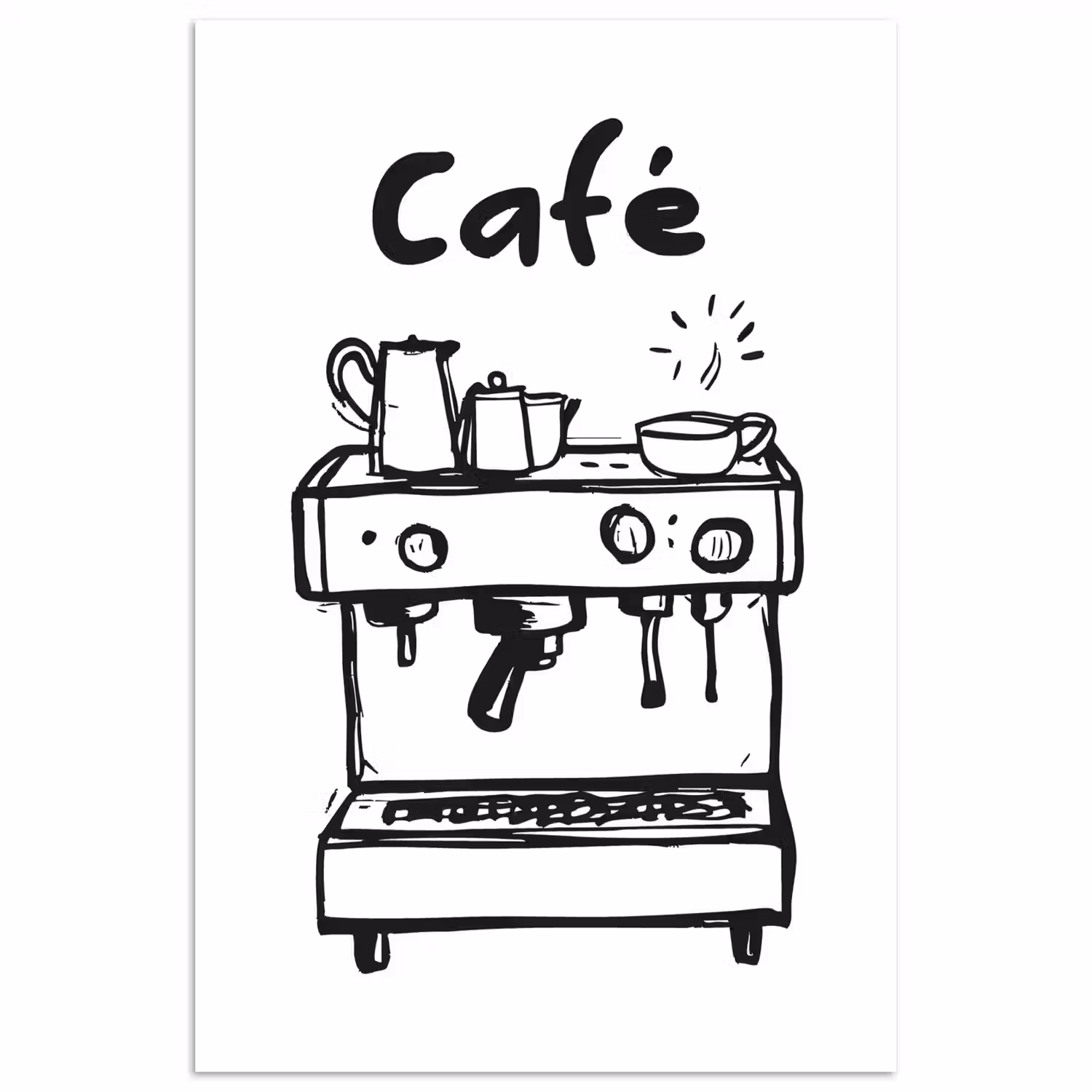 Illustratie - Café - Koffiemachine - Kopjes poster papier klein -3d