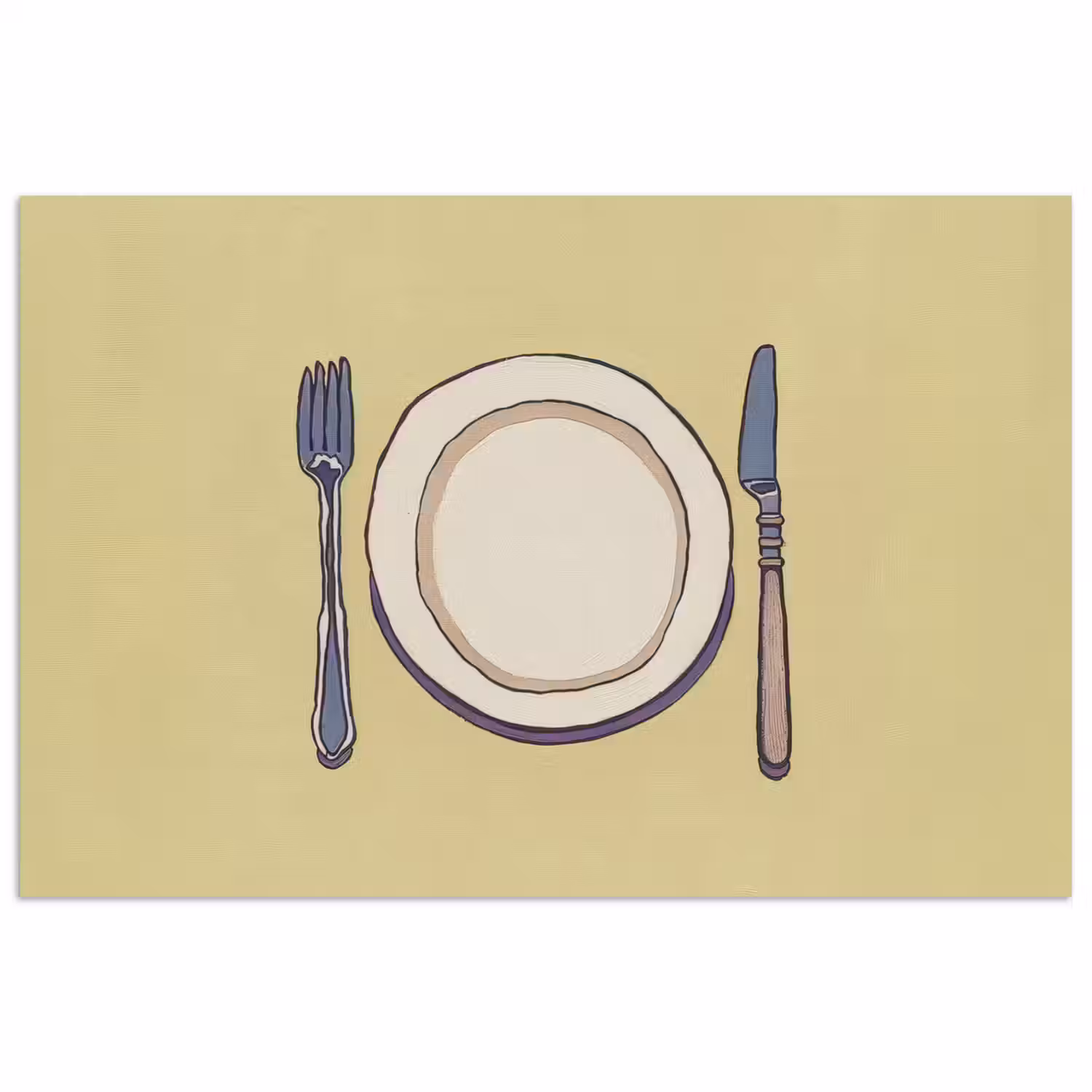 Illustratie - Bord - Bestek - Beige poster papier klein -3d