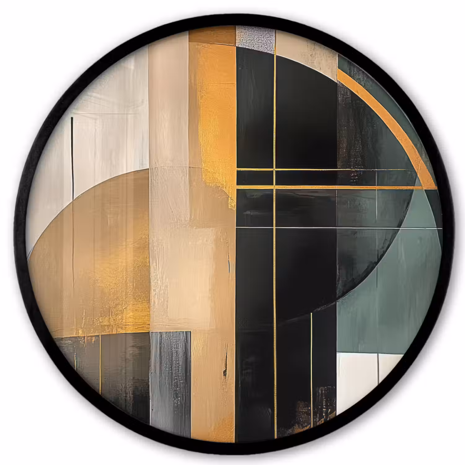 Abstract - Goud - Brons - Groen - Vormen - Modern Fotolijst rond zonder passe partout klein -3d