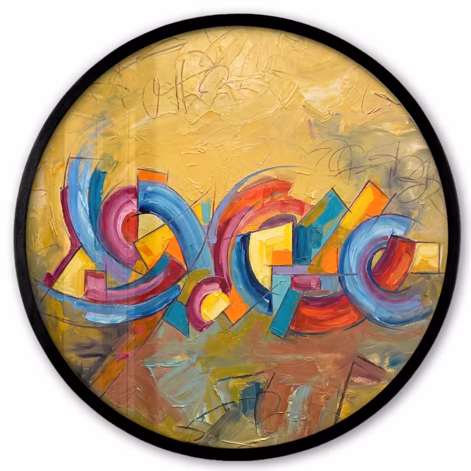 Abstract - Cirkels - Schilderij - Kleurrijk - Dynamisch Fotolijst rond zonder passe partout klein -3d