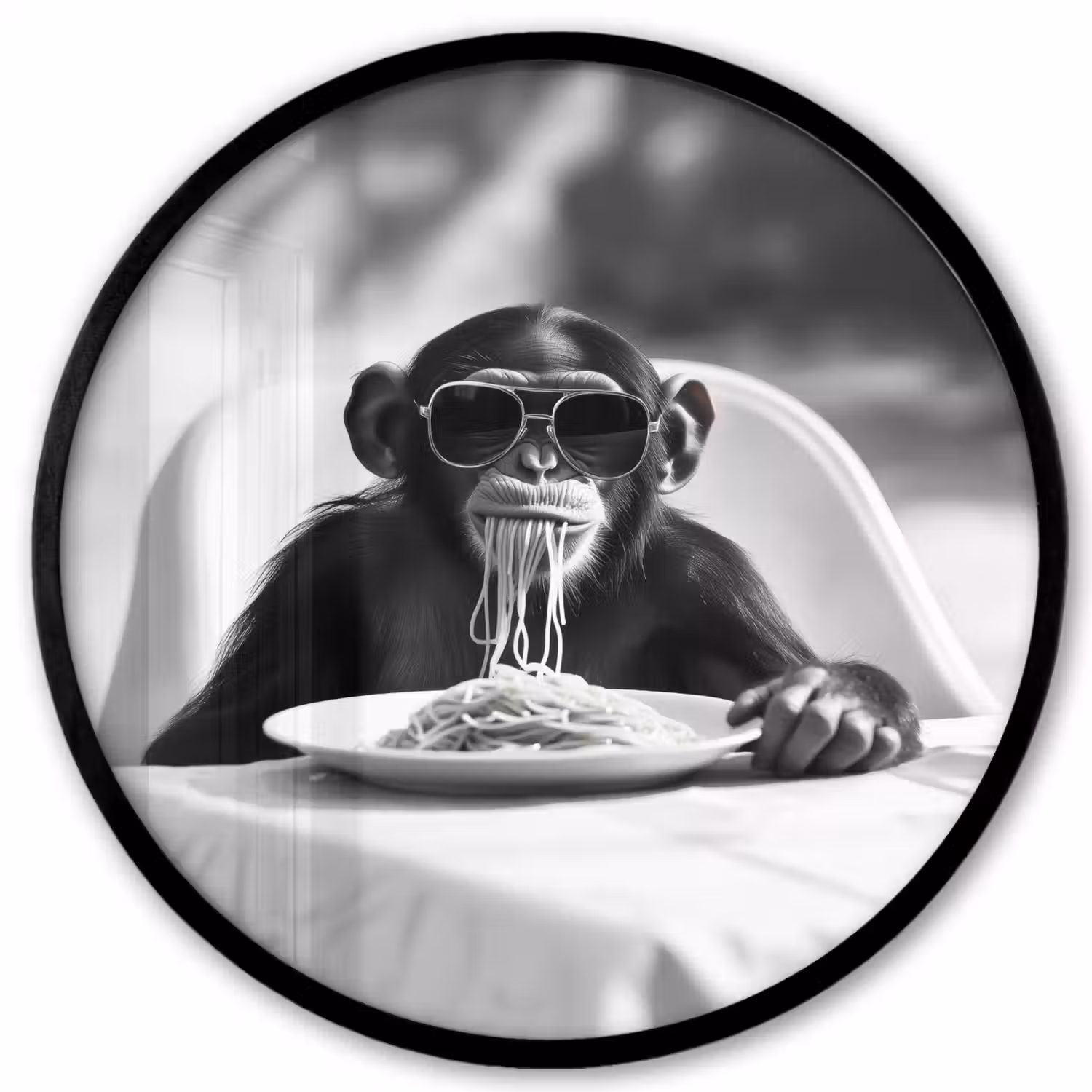 Aap - Spaghetti - Zonnebril - Zwart wit - Cool - Dier Fotolijst rond zonder passe partout klein -3d