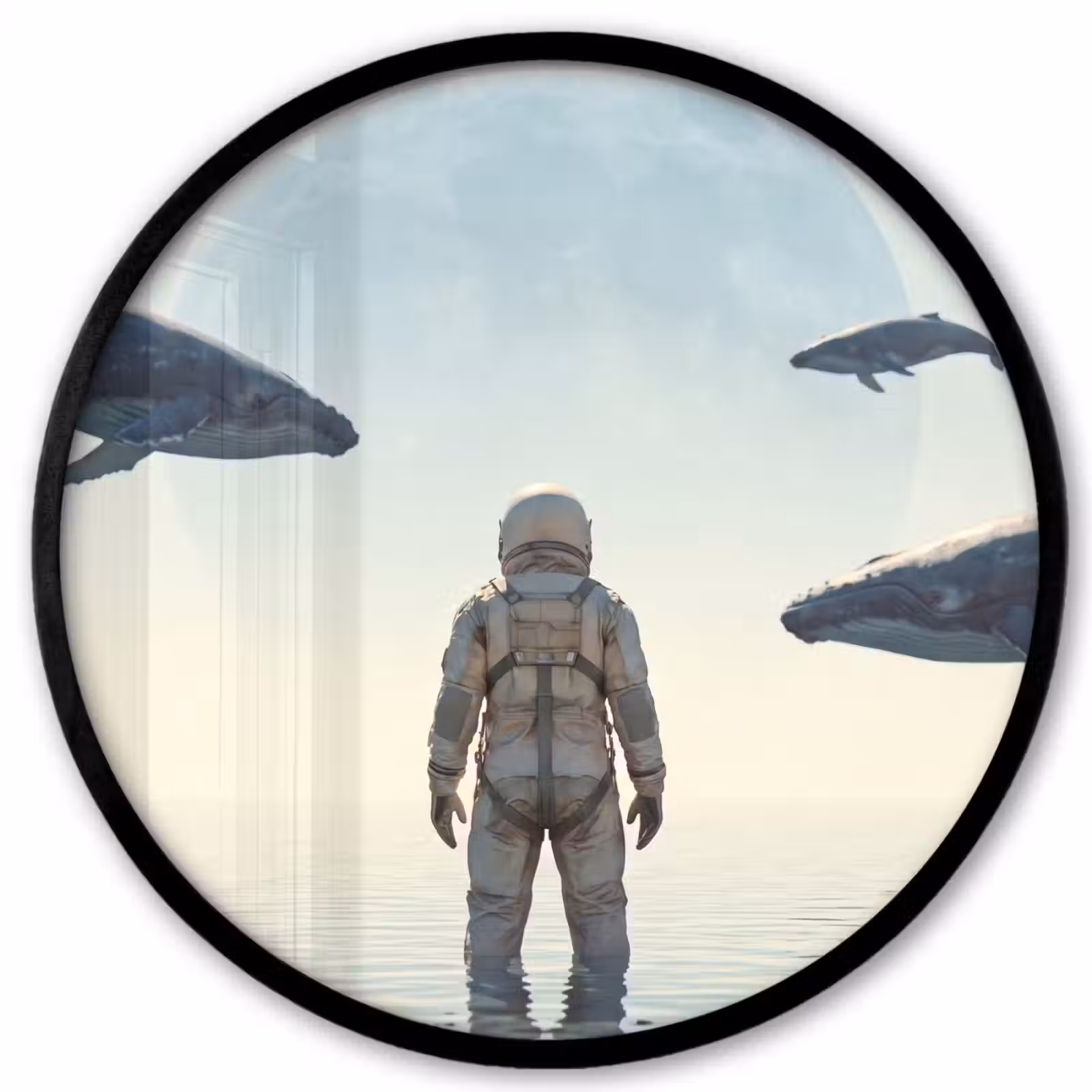 Poster im Rahmen Rund - Astronaut – Wal – Fantasie - Ruimtevaarder - Walvis - Fantasie Fotolijst rond zonder passe partout klein