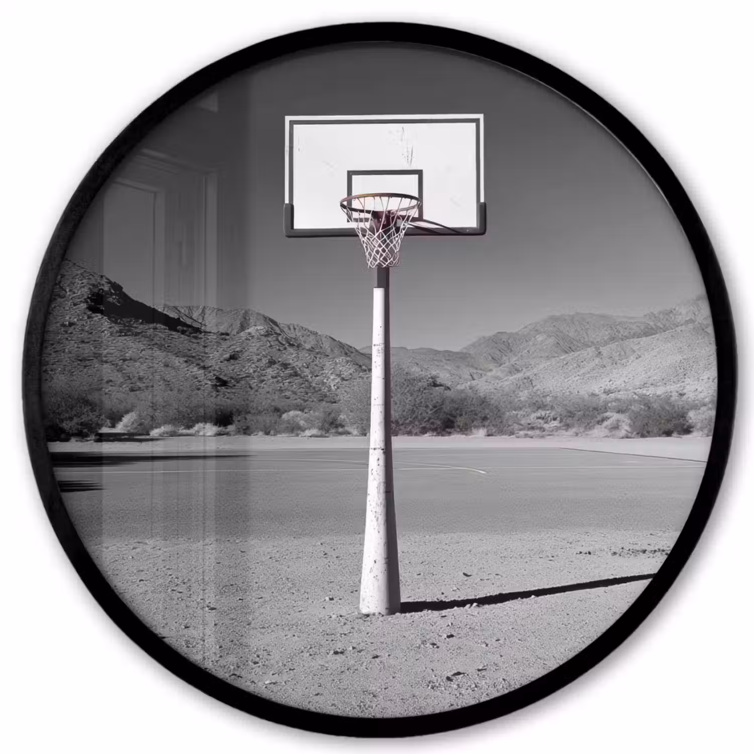 Basketbalpaal - Landschap - Zand - Wit Fotolijst rond zonder passe partout klein -3d