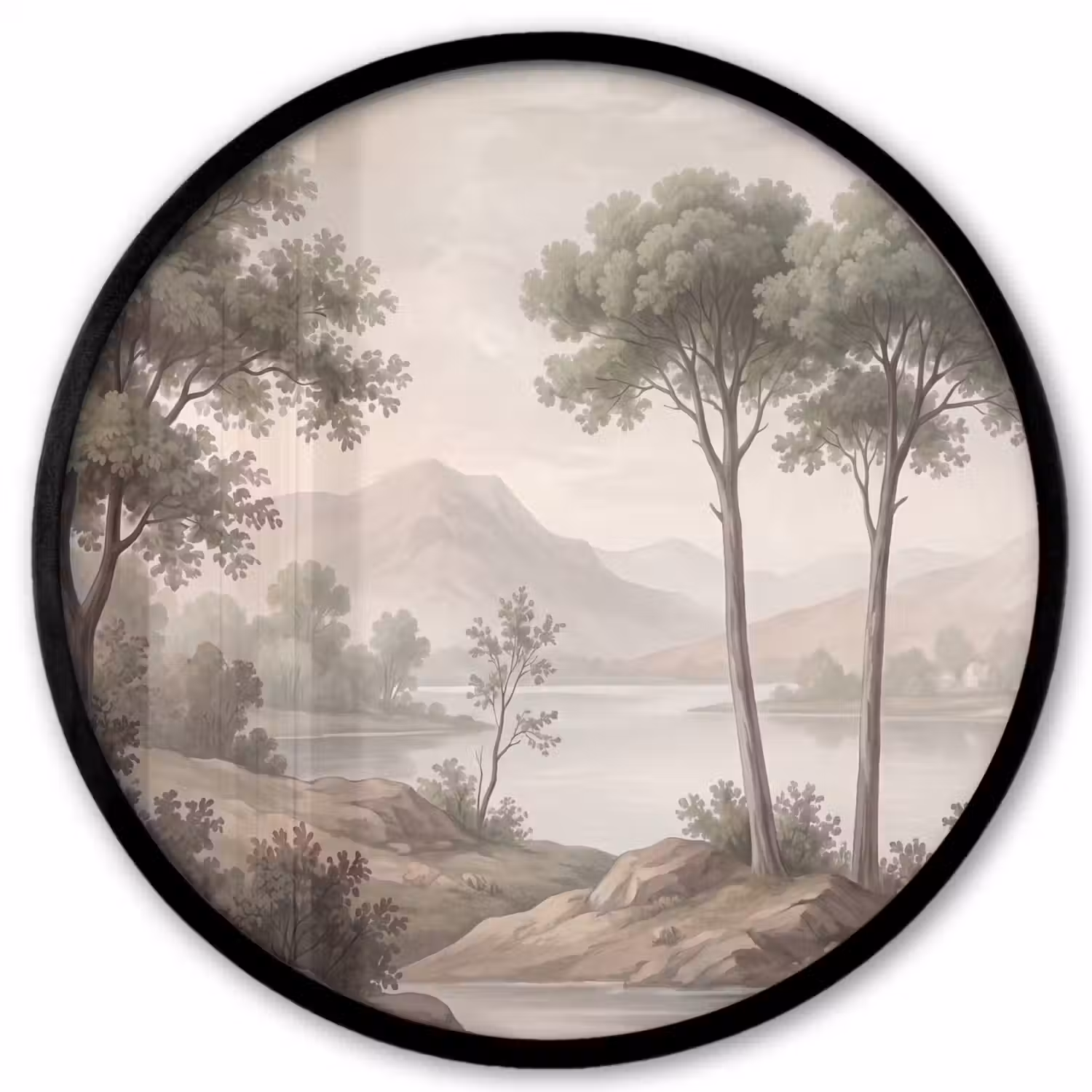 Bomen - Meer - Bergen - Illustratie Fotolijst rond zonder passe partout klein -3d
