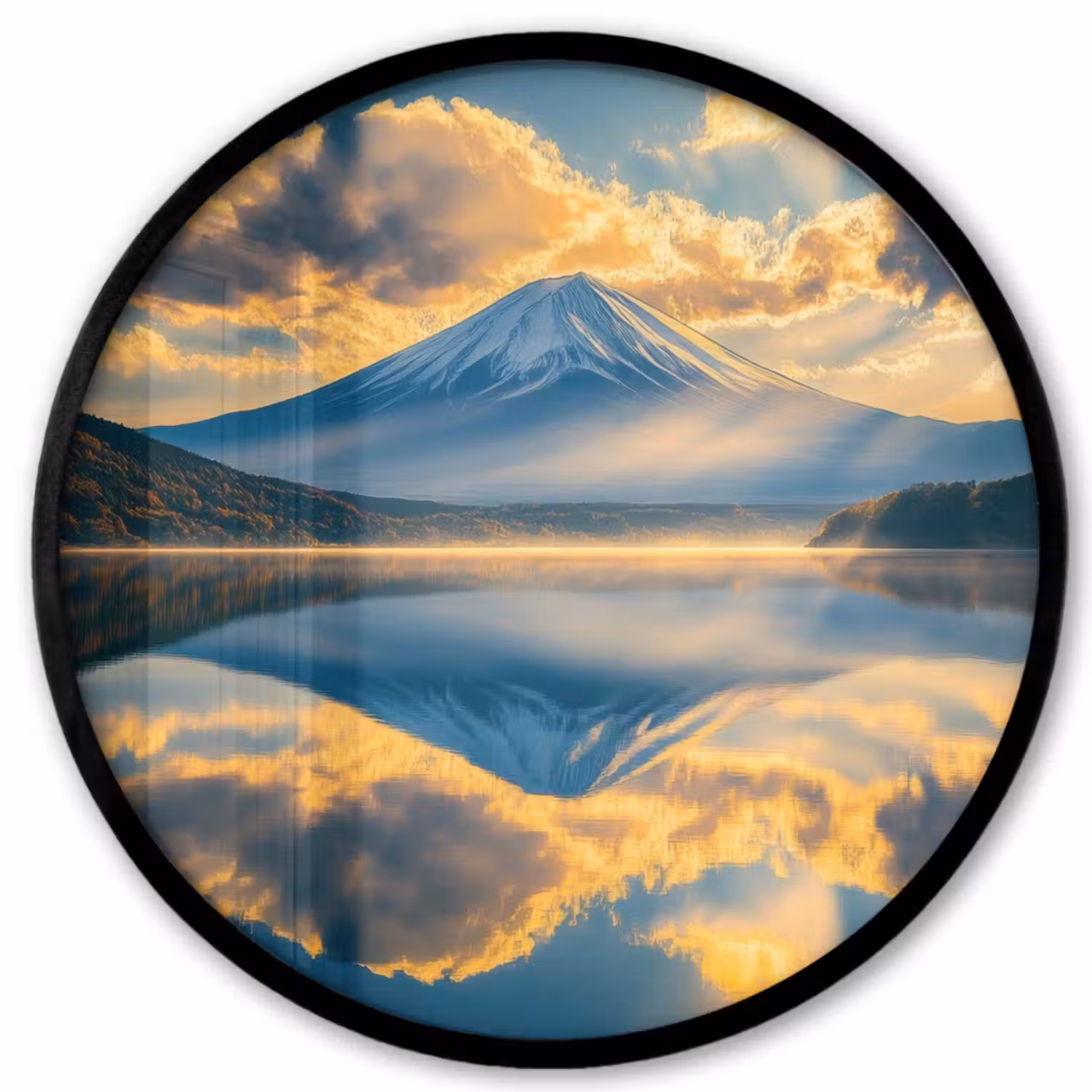 Berg - Rivier - Zonsondergang Fotolijst rond zonder passe partout klein -3d