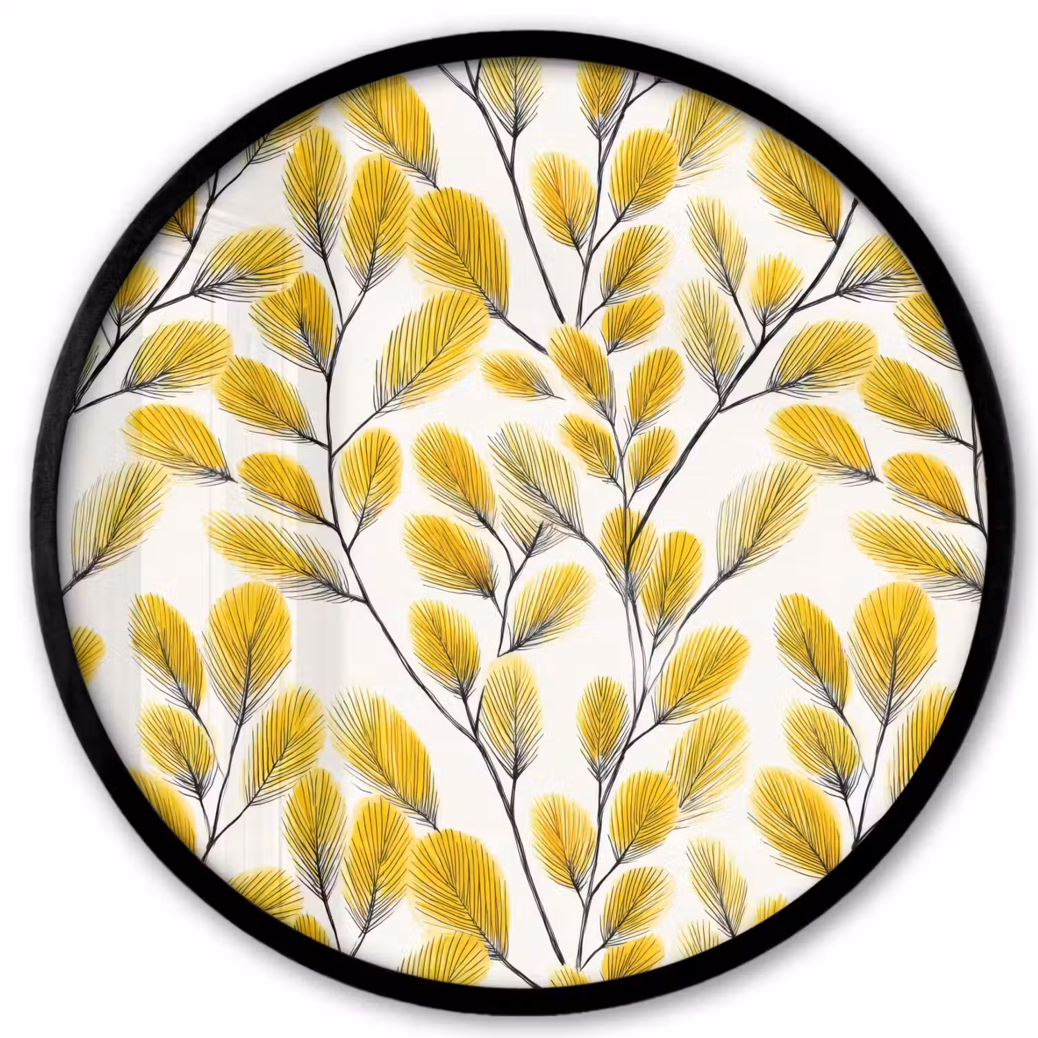 Bladeren - Botanisch - Elegant - Geel - Zwart Fotolijst rond zonder passe partout klein 856 -3d