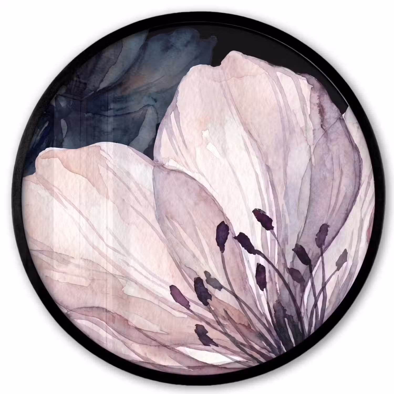 Bloemen - Aquarel - Modern - Roze - Donker Fotolijst rond zonder passe partout klein -3d