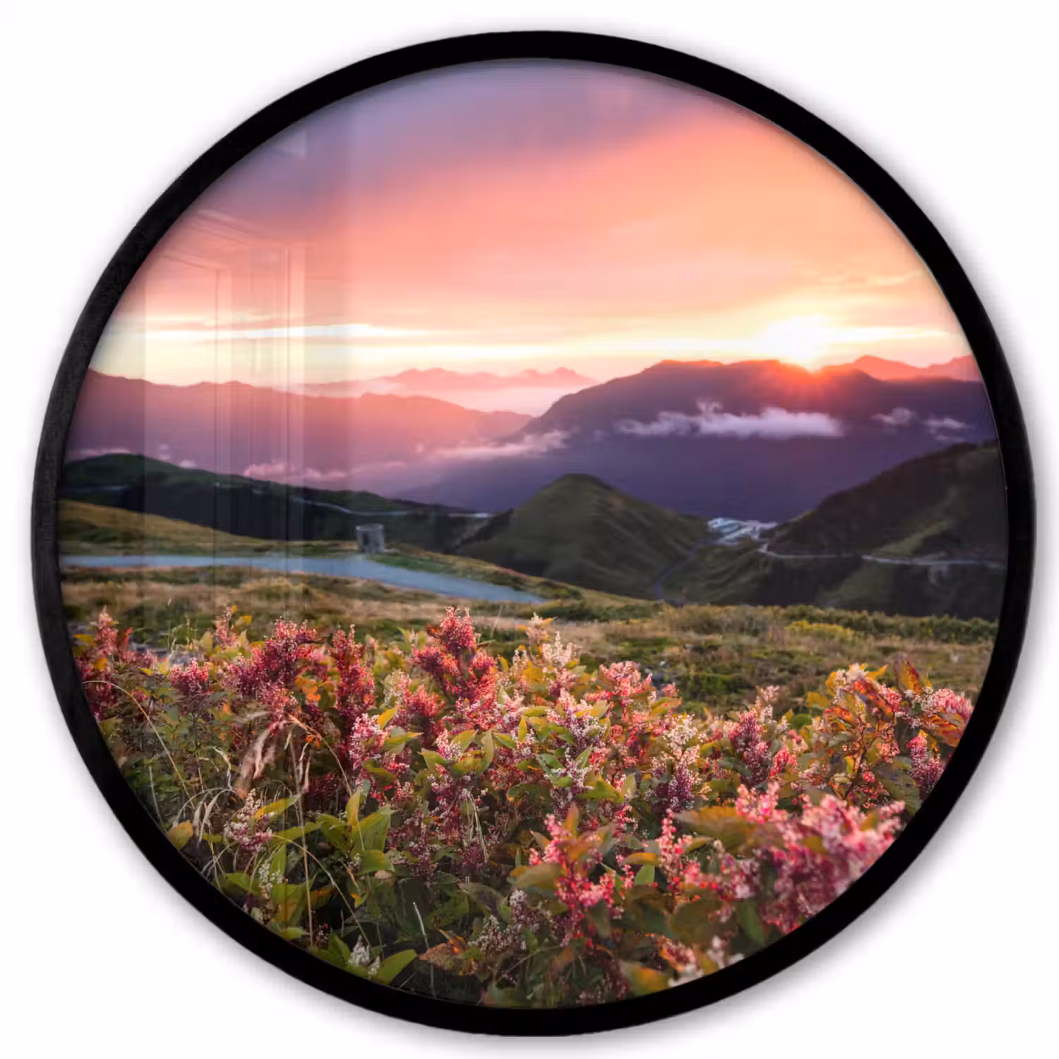 Bloemen - Bergen - Landschap - Nacht - Lucht - Roze Fotolijst rond zonder passe partout klein -3d