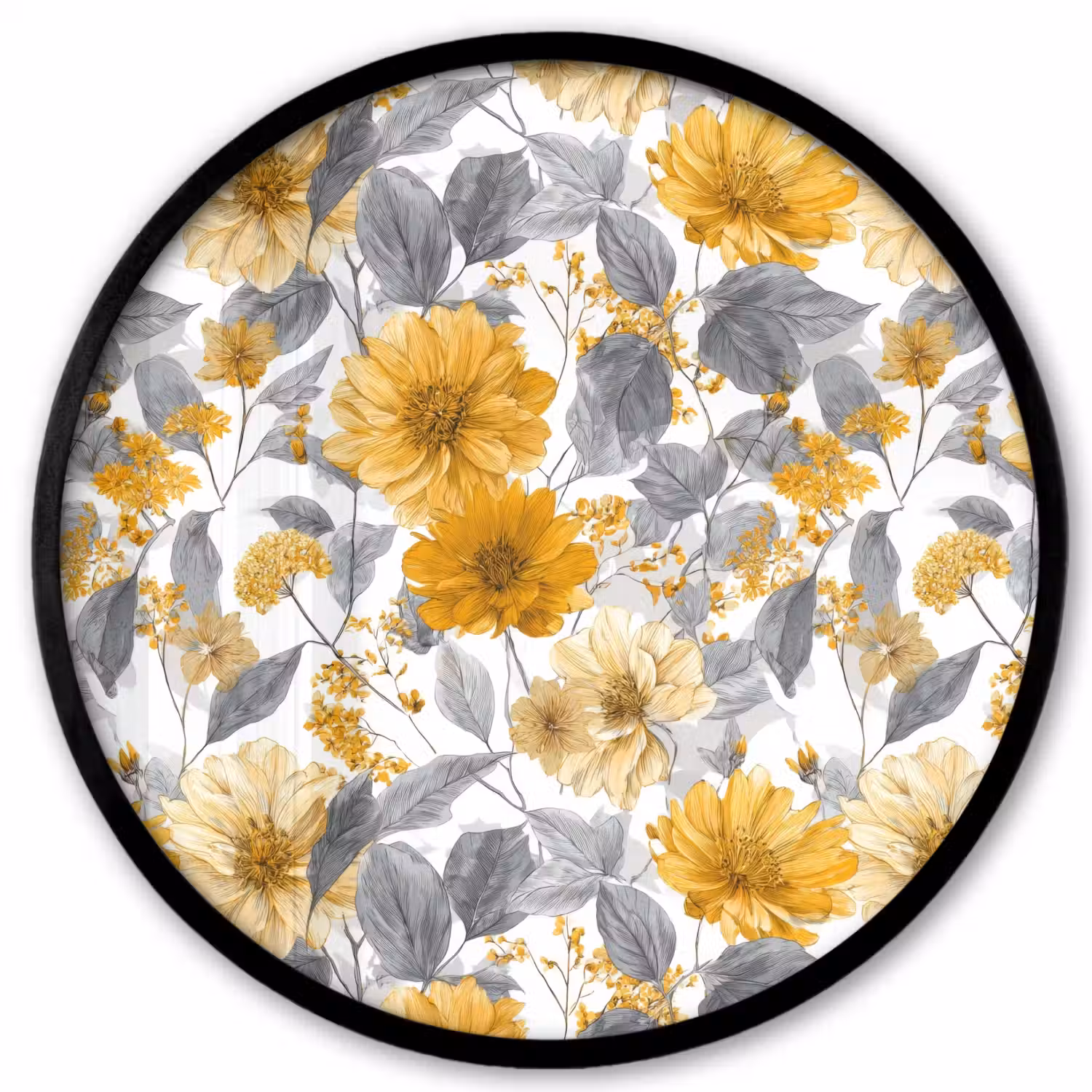 Bloemen - Botanisch - Elegant - Okergeel - Grijs Fotolijst rond zonder passe partout klein 856 -3d