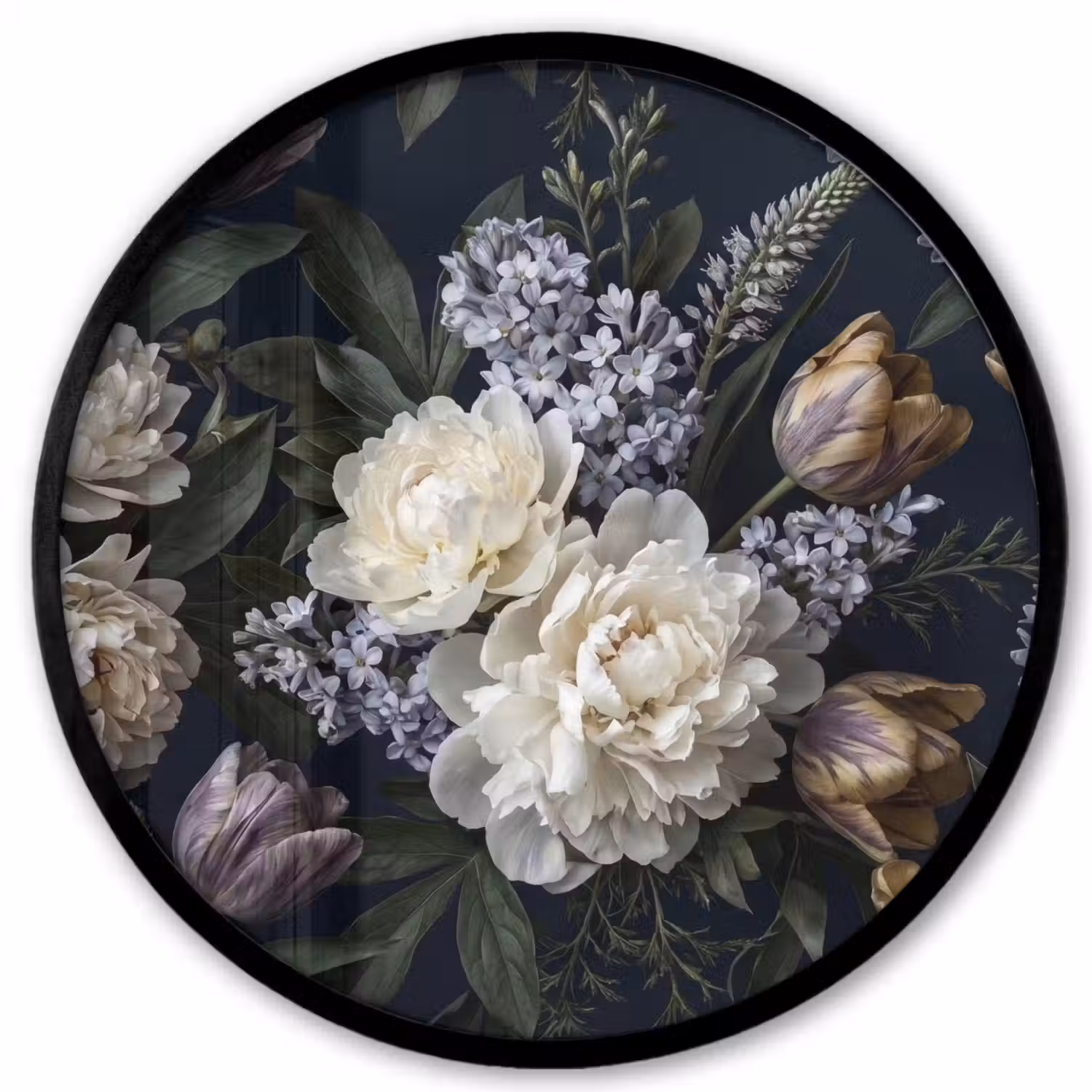Bloemen - Donker - Elegant - Natuur - Wit Fotolijst rond zonder passe partout klein -3d