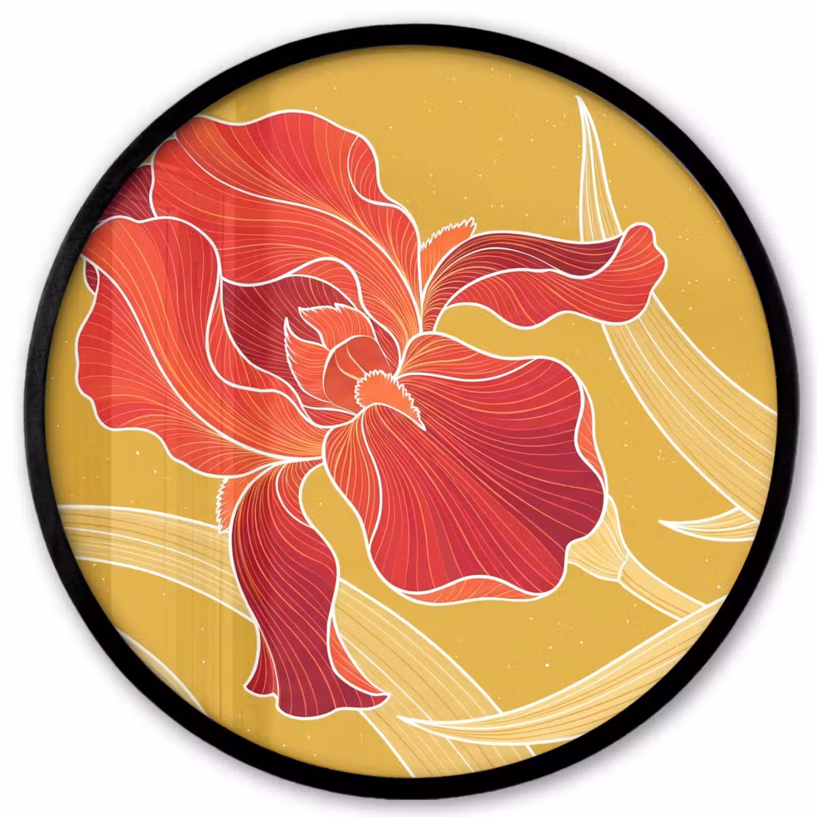 Poster im Rahmen Rund - Blumen – Illustration – Rot - Bloemen - Illustratie - Rood Fotolijst rond zonder passe partout klein