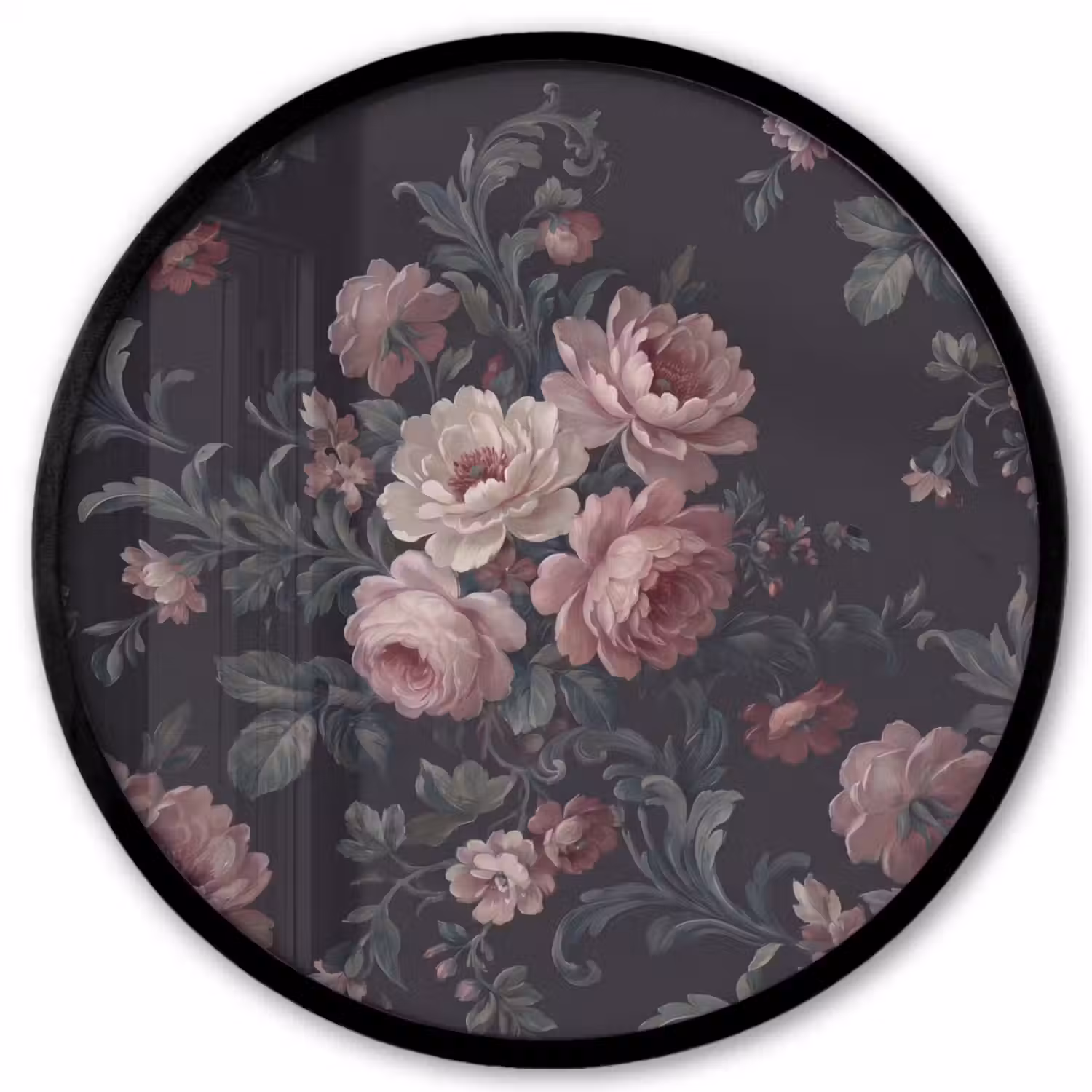 Bloemen - Patroon - Sierlijk - Roze - Donker Fotolijst rond zonder passe partout klein -3d
