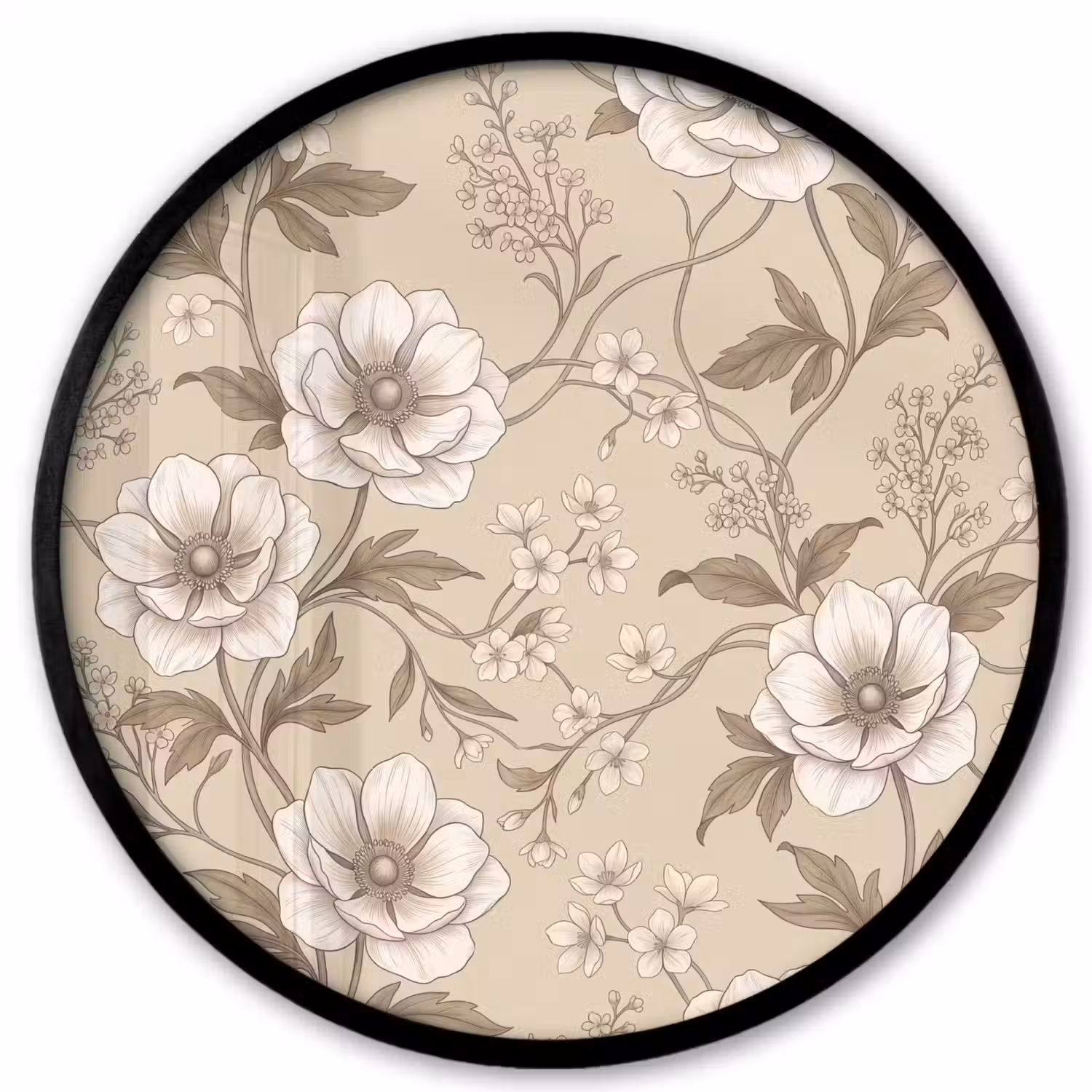 Bloemen - Patroon - Beige Fotolijst rond zonder passe partout klein -3d