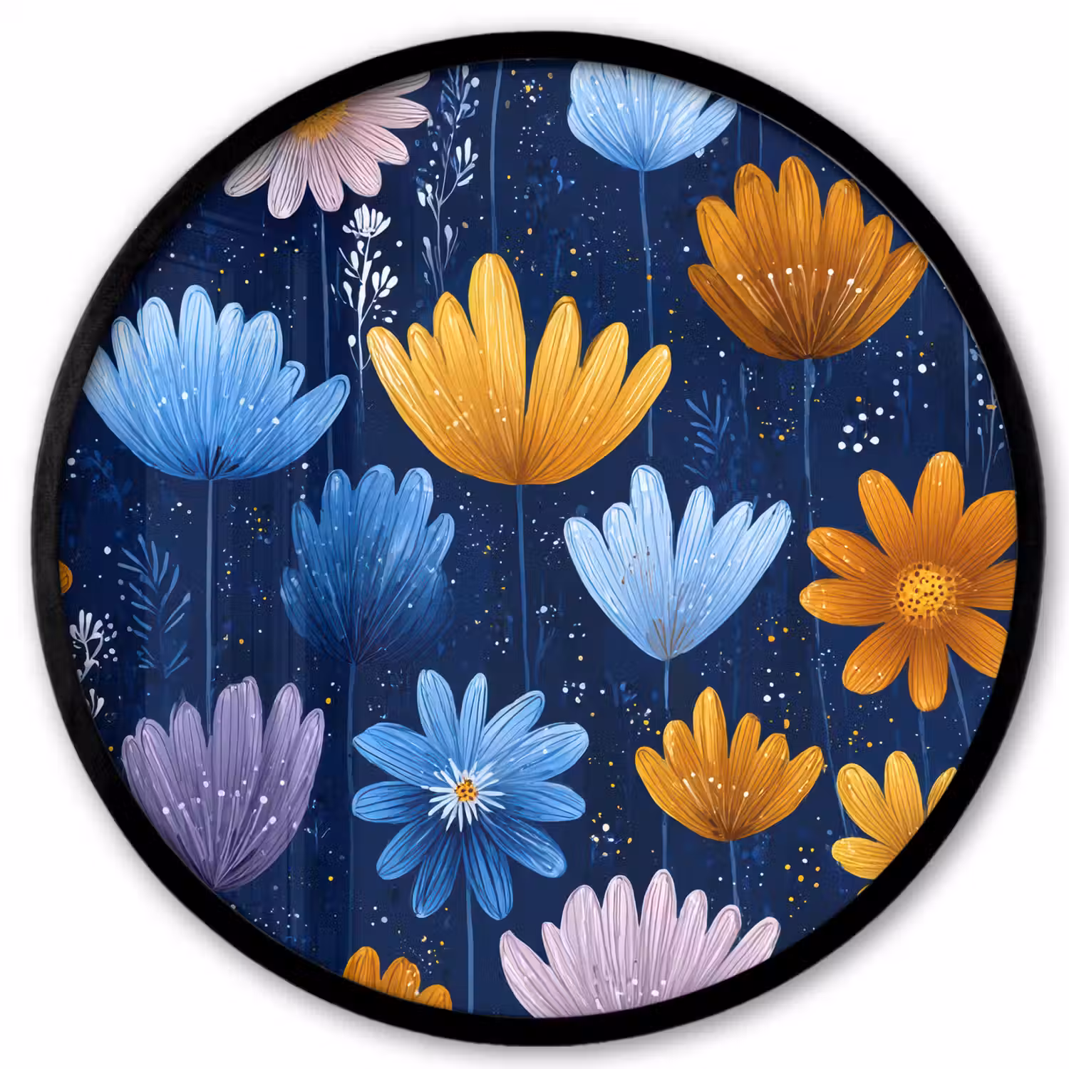 Bloemen - Patroon - Blauw - Contrast Fotolijst rond zonder passe partout klein -3d