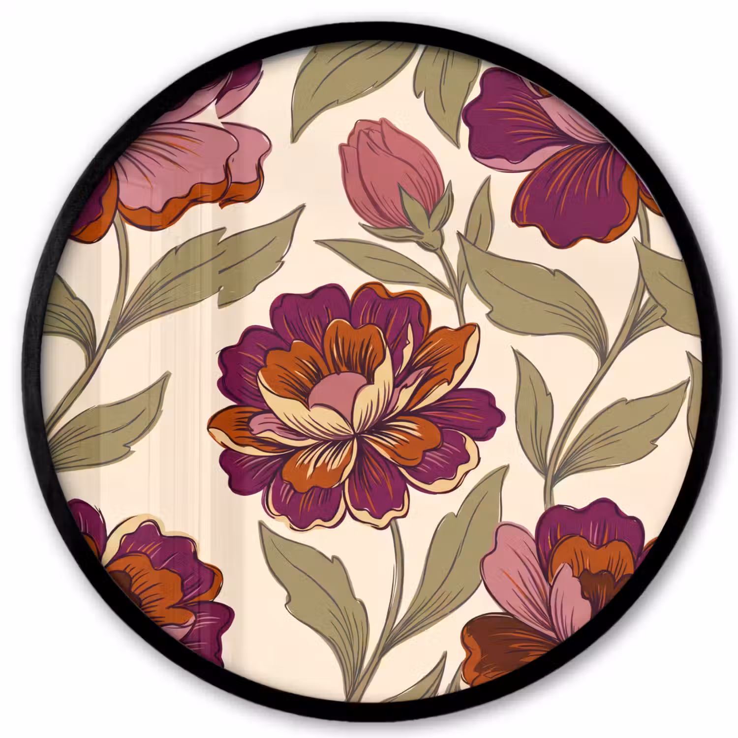 Bloemen - Patroon - Natuur - Modern - Paars Fotolijst rond zonder passe partout klein -3d