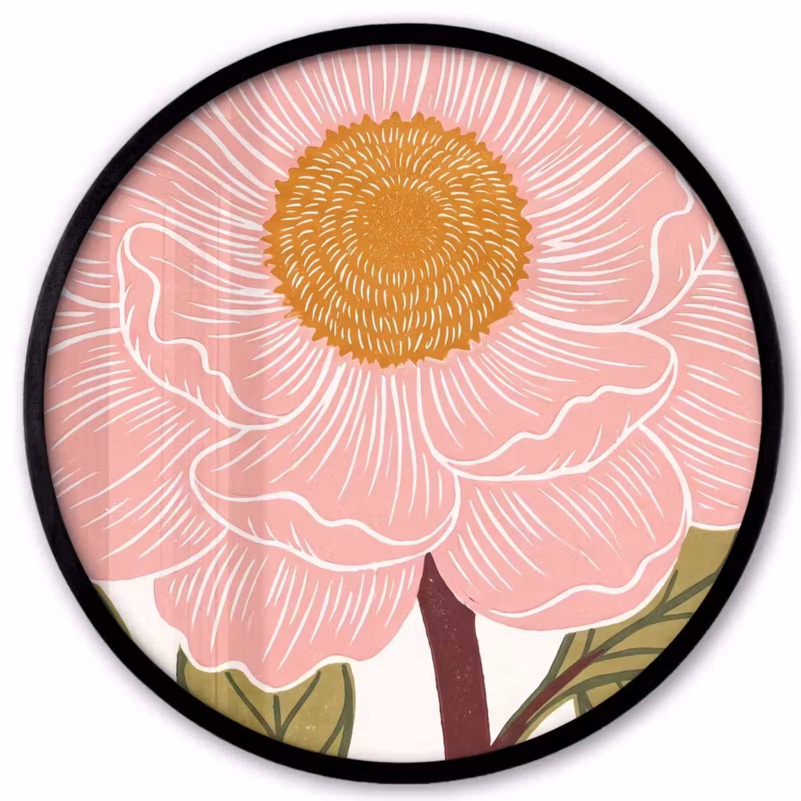 Poster im Rahmen Rund - Blumen – Rosa – Illustration - Bloemen - Roze - Illustratie Fotolijst rond zonder passe partout klein
