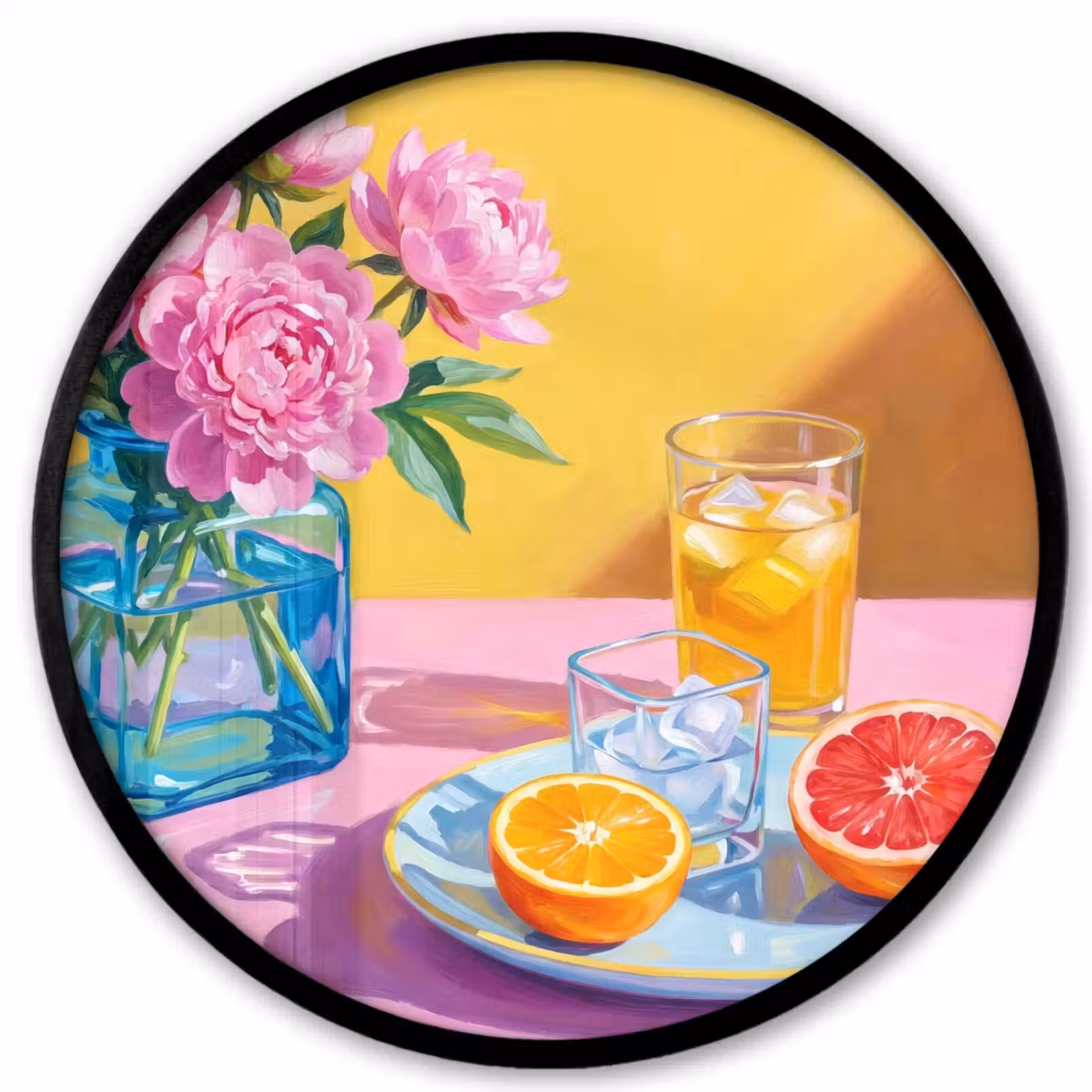 Poster im Rahmen Rund - Blumen – Rosa – Modern - Bloemen - Roze - Modern Fotolijst rond zonder passe partout klein