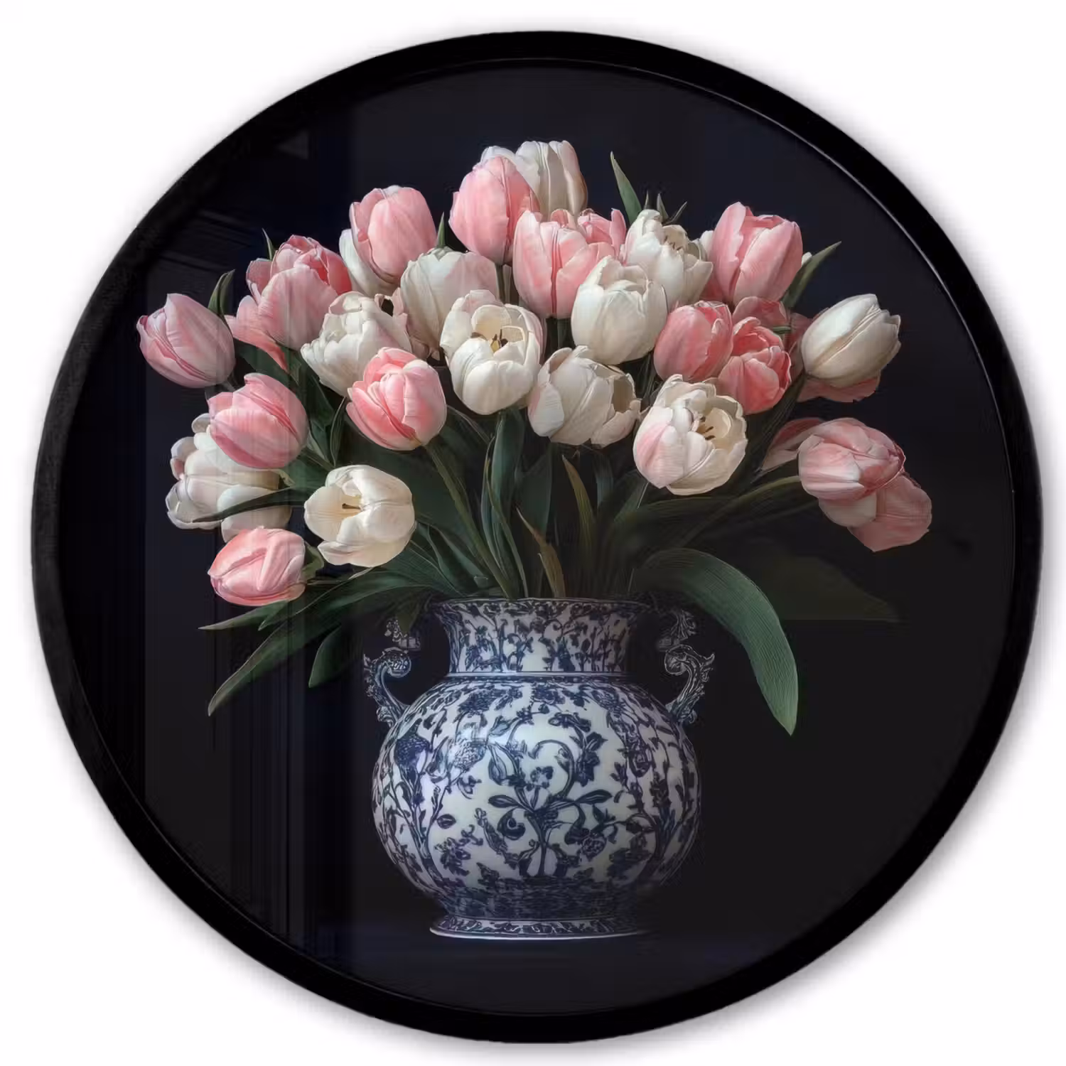 Bloemen - Roze - Tulpen - Vaas Fotolijst rond zonder passe partout klein -3d