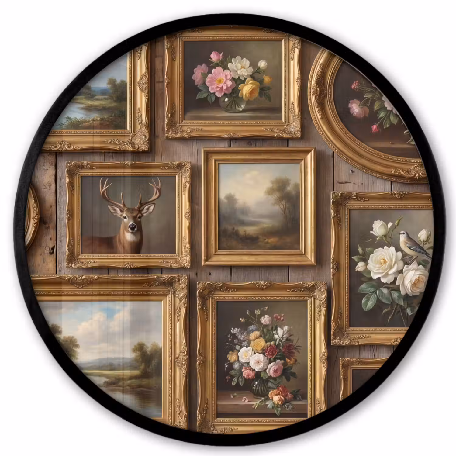 Bloemen - Rozen - Klassiek - Vaas - Kleurrijk Fotolijst rond zonder passe partout klein -3d