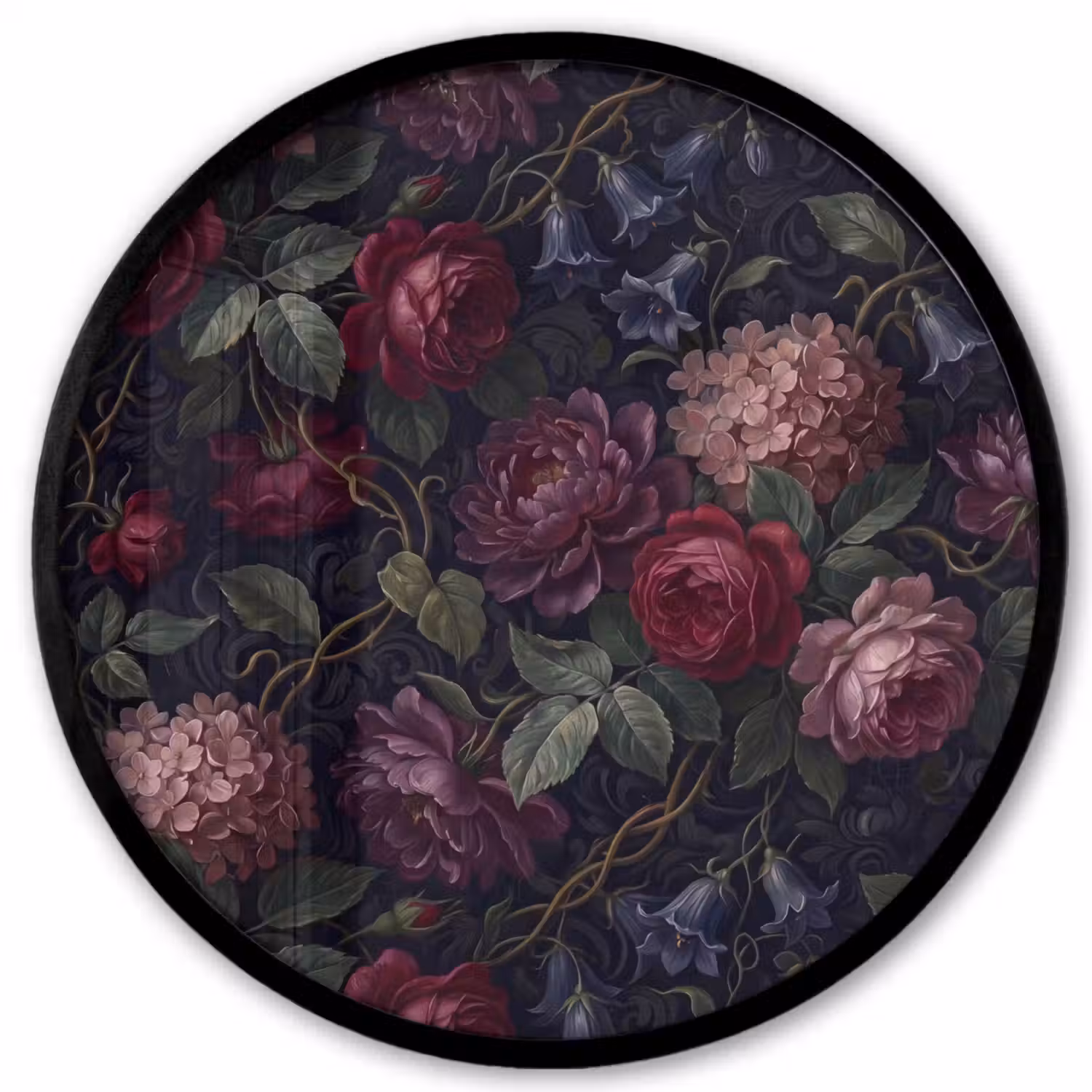 Bloemen - Rood - Klassiek - Donker - Patroon Fotolijst rond zonder passe partout klein -3d
