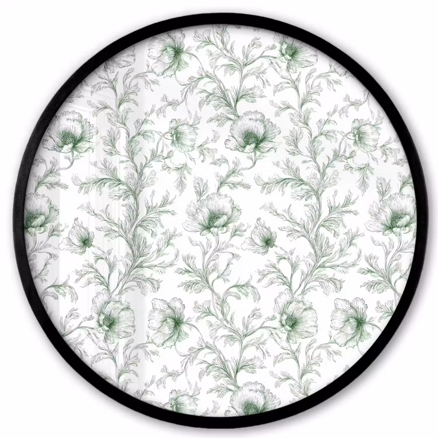 Bloemen - Getekend - Groen Fotolijst rond zonder passe partout klein 856 -3d