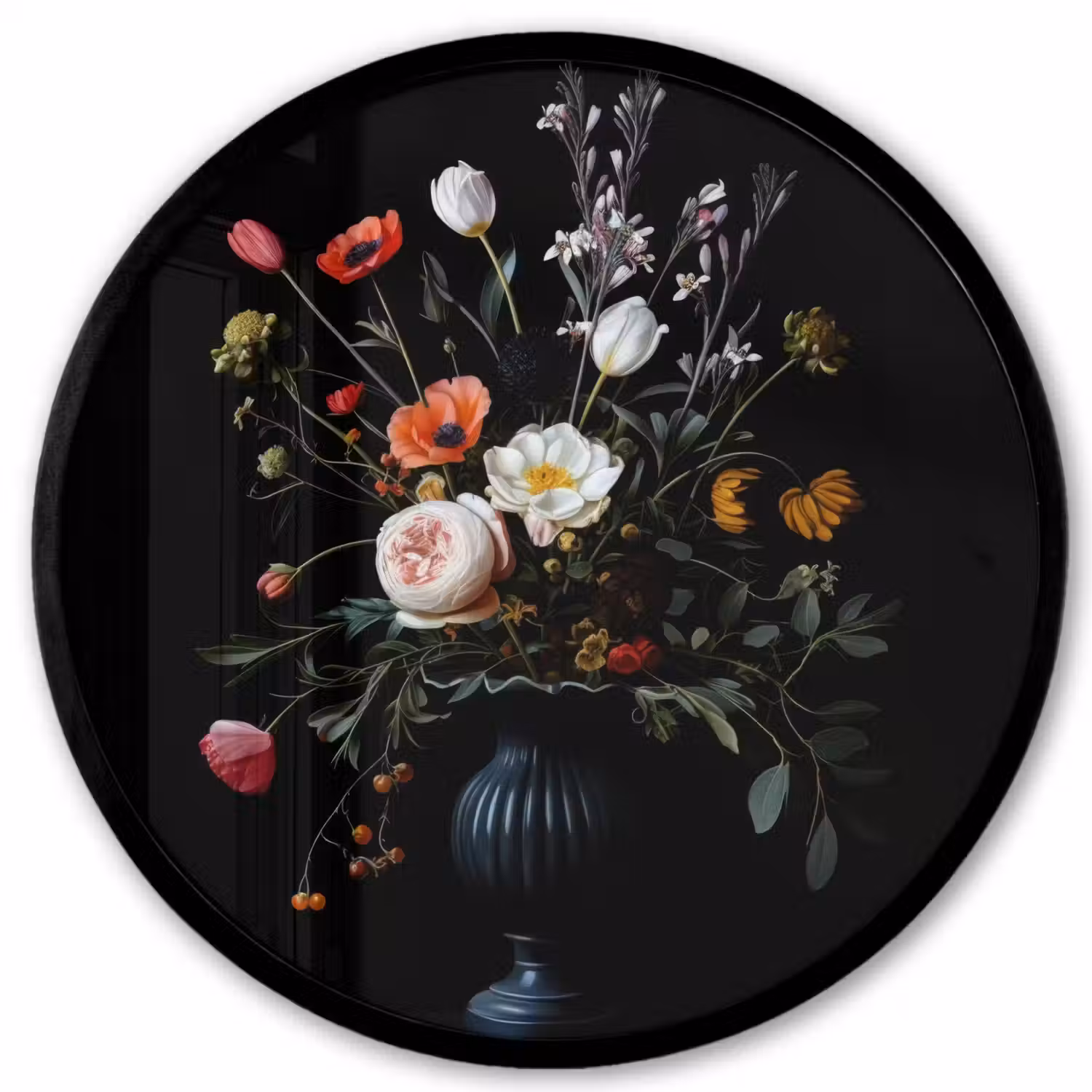Bloemstuk - Vaas - Zwart Fotolijst rond zonder passe partout klein -3d