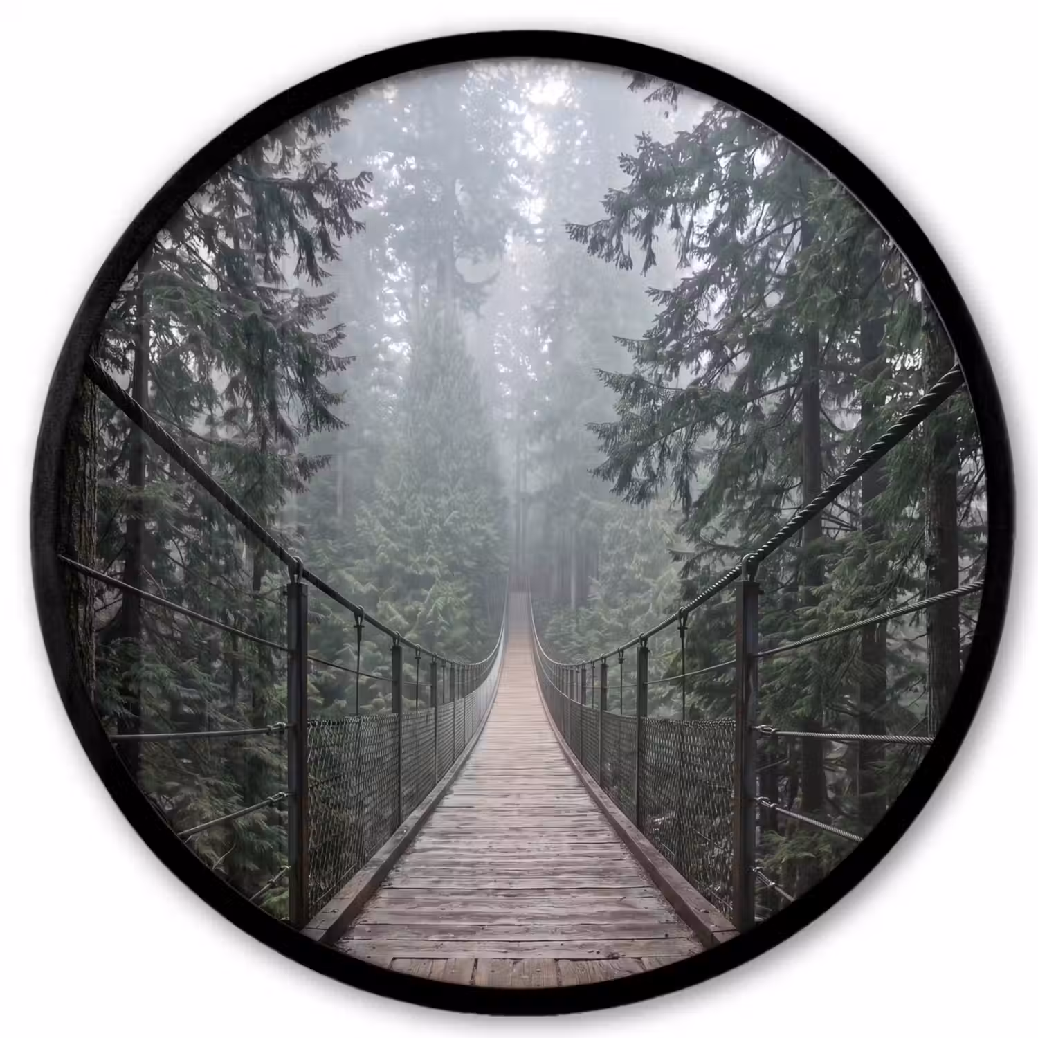 Brug - Bos - Mist - Natuur Fotolijst rond zonder passe partout klein -3d