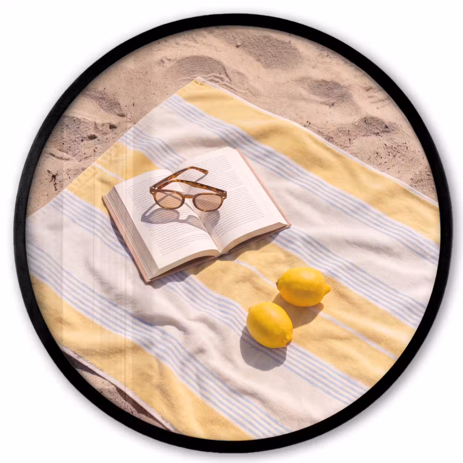 Boek - Zonnebril - Strand - Zomer - Geel Fotolijst rond zonder passe partout klein -3d