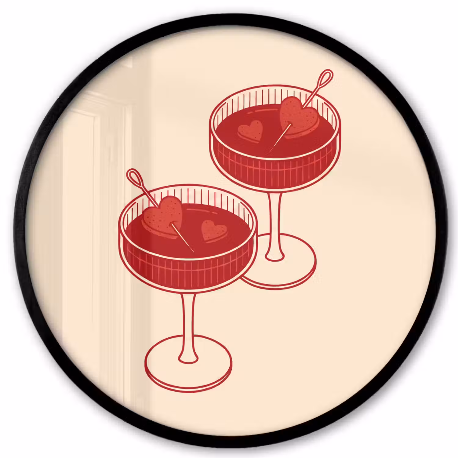 Cocktail - Hartjes - Liefde - Illustratie - Rood Fotolijst rond zonder passe partout klein -3d