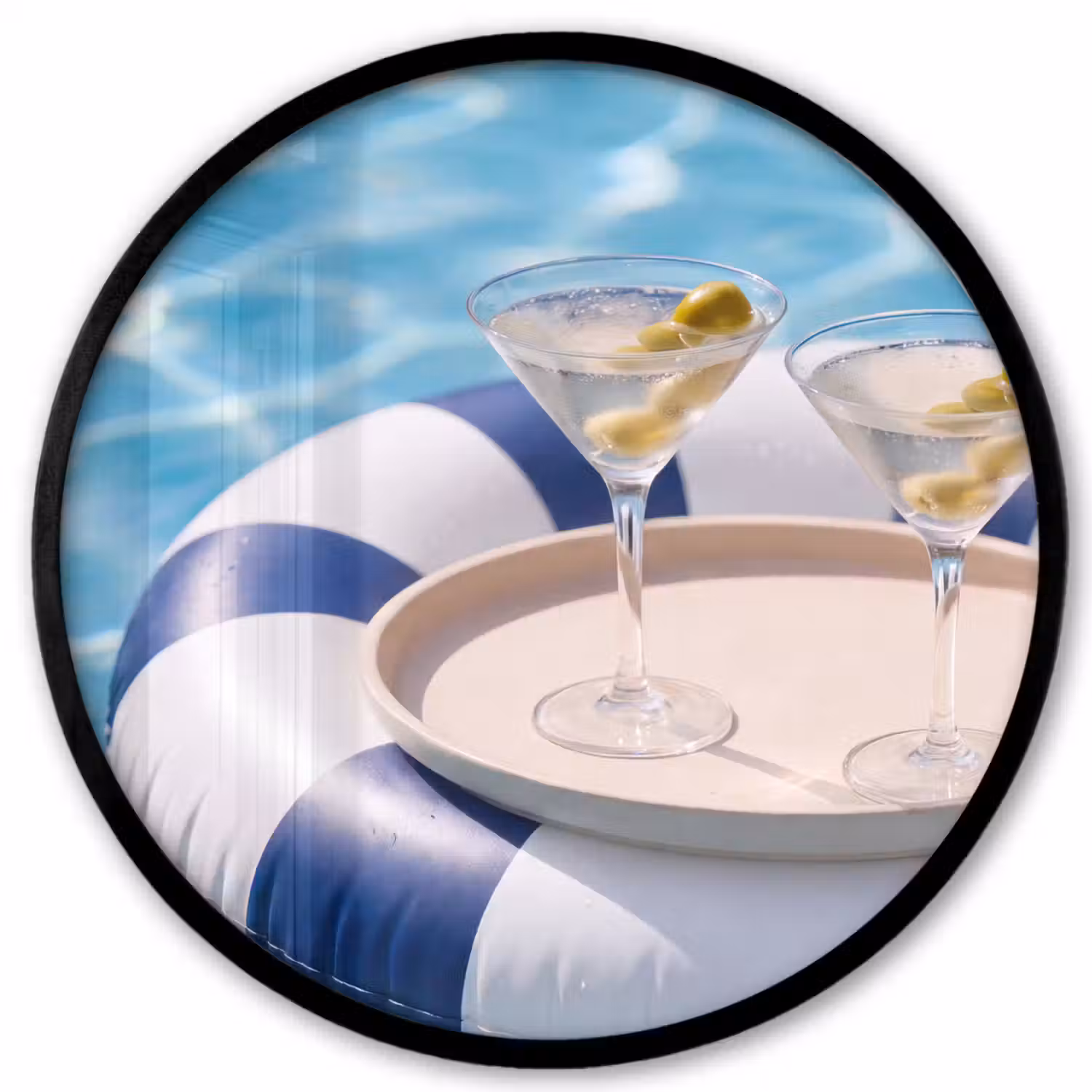 Cocktail - Zwembad - Zomer - Blauw Fotolijst rond zonder passe partout klein -3d