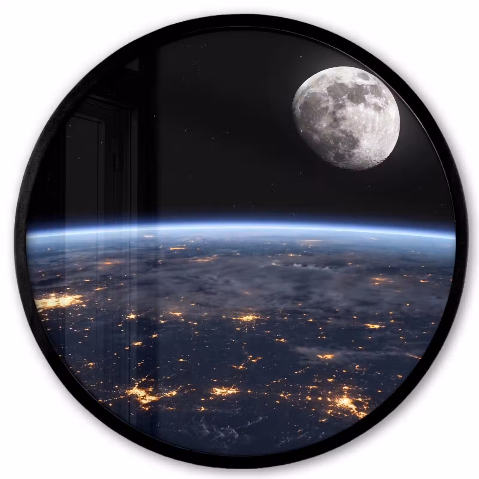 Poster im Rahmen Rund - Erde – Nacht – Weltraum - Aarde - Nacht - Ruimte Fotolijst rond zonder passe partout klein