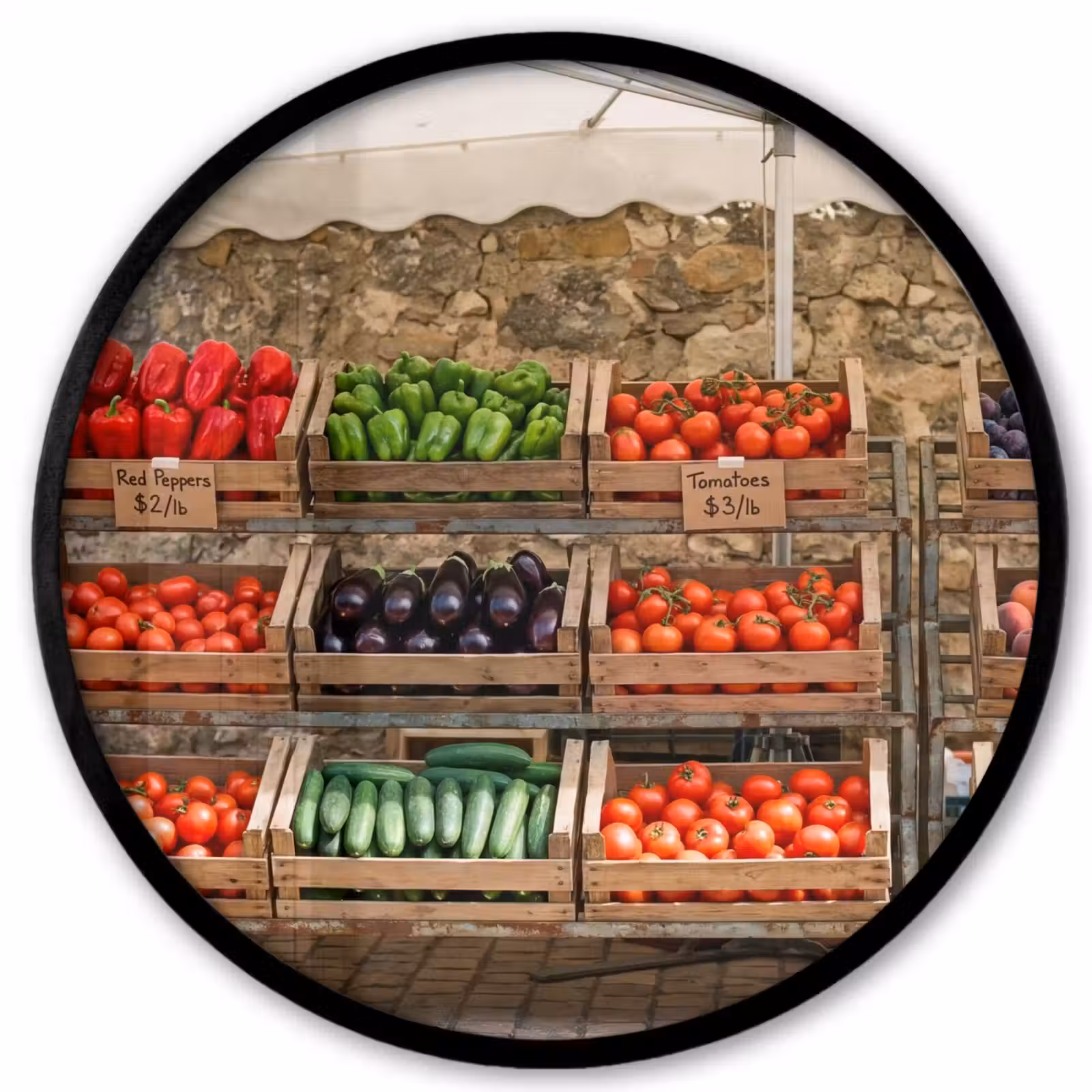 Poster im Rahmen Rund - Essen – Markt – Frisch - Eten - Markt - Vers Fotolijst rond zonder passe partout klein