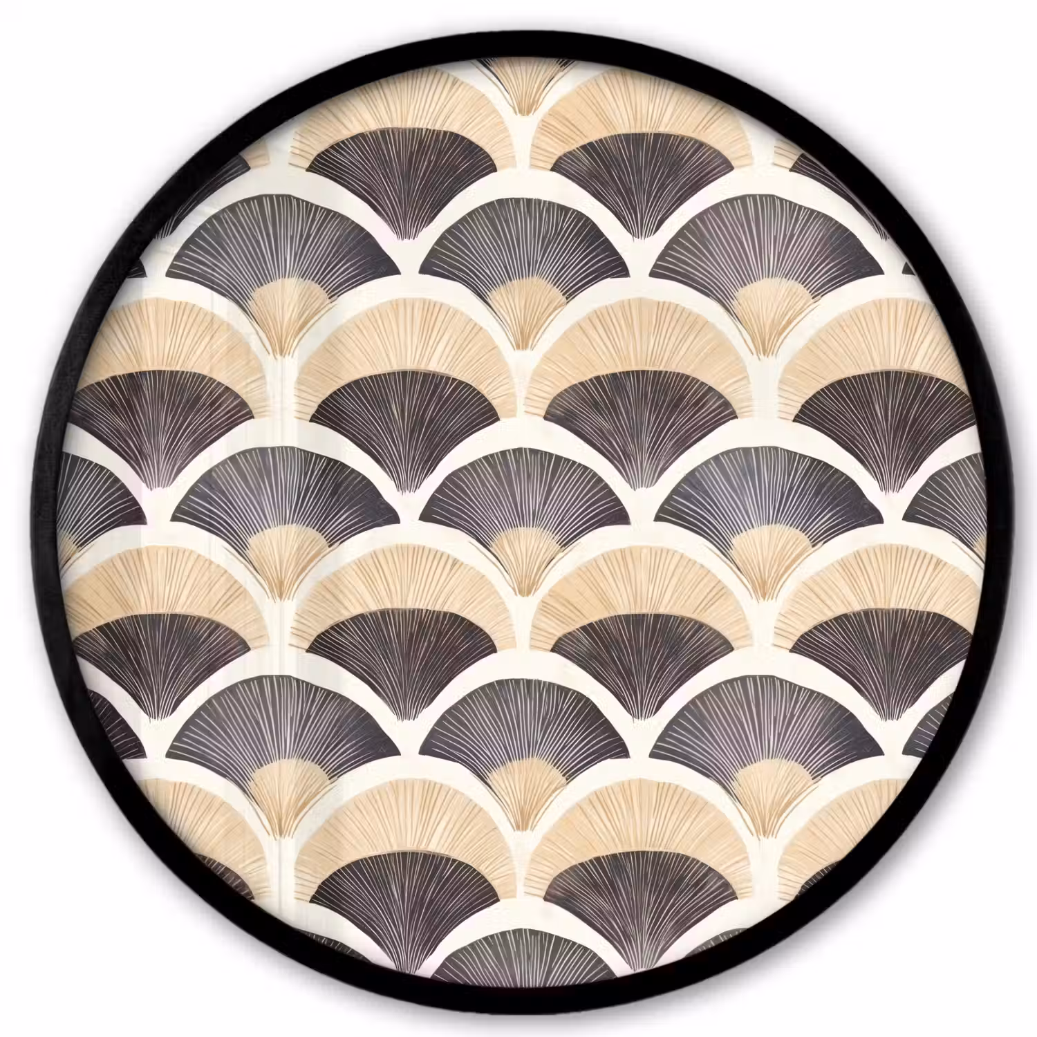 Waaier - Patroon - Zwart - Beige Fotolijst rond zonder passe partout klein 856 -3d