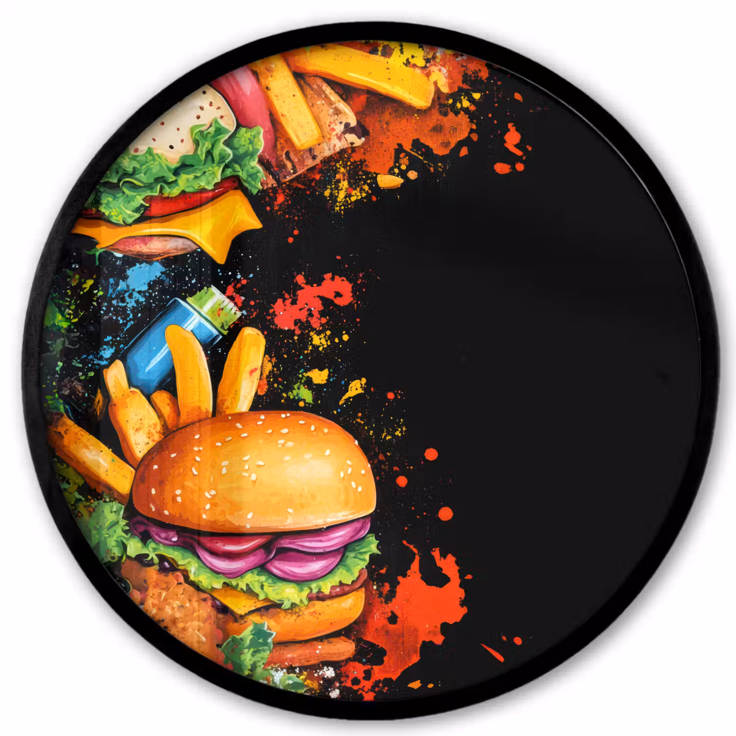 Fastfood - Graffiti - Hamburger - Eten - Modern Fotolijst rond zonder passe partout klein -3d