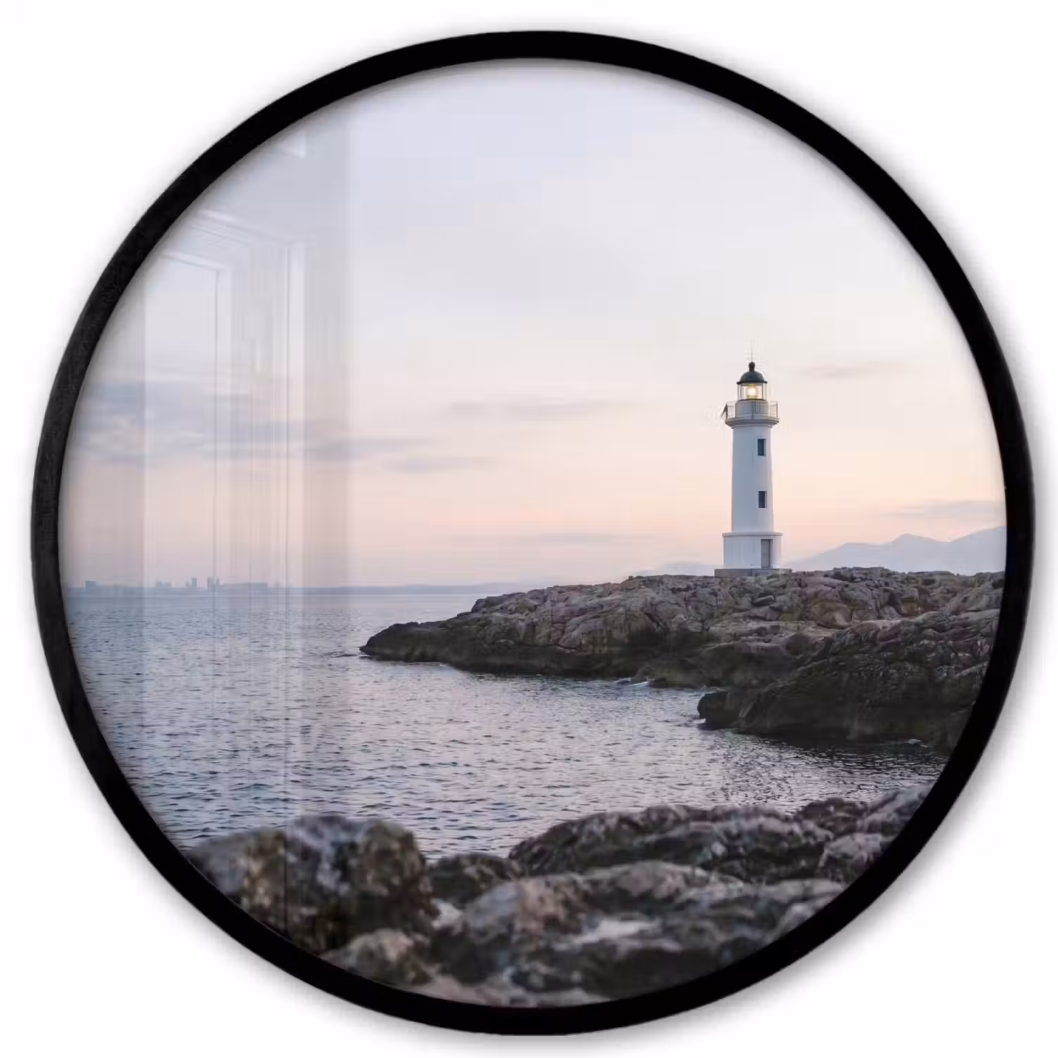 Rotsen - Vuurtoren - Wit Fotolijst rond zonder passe partout klein -3d