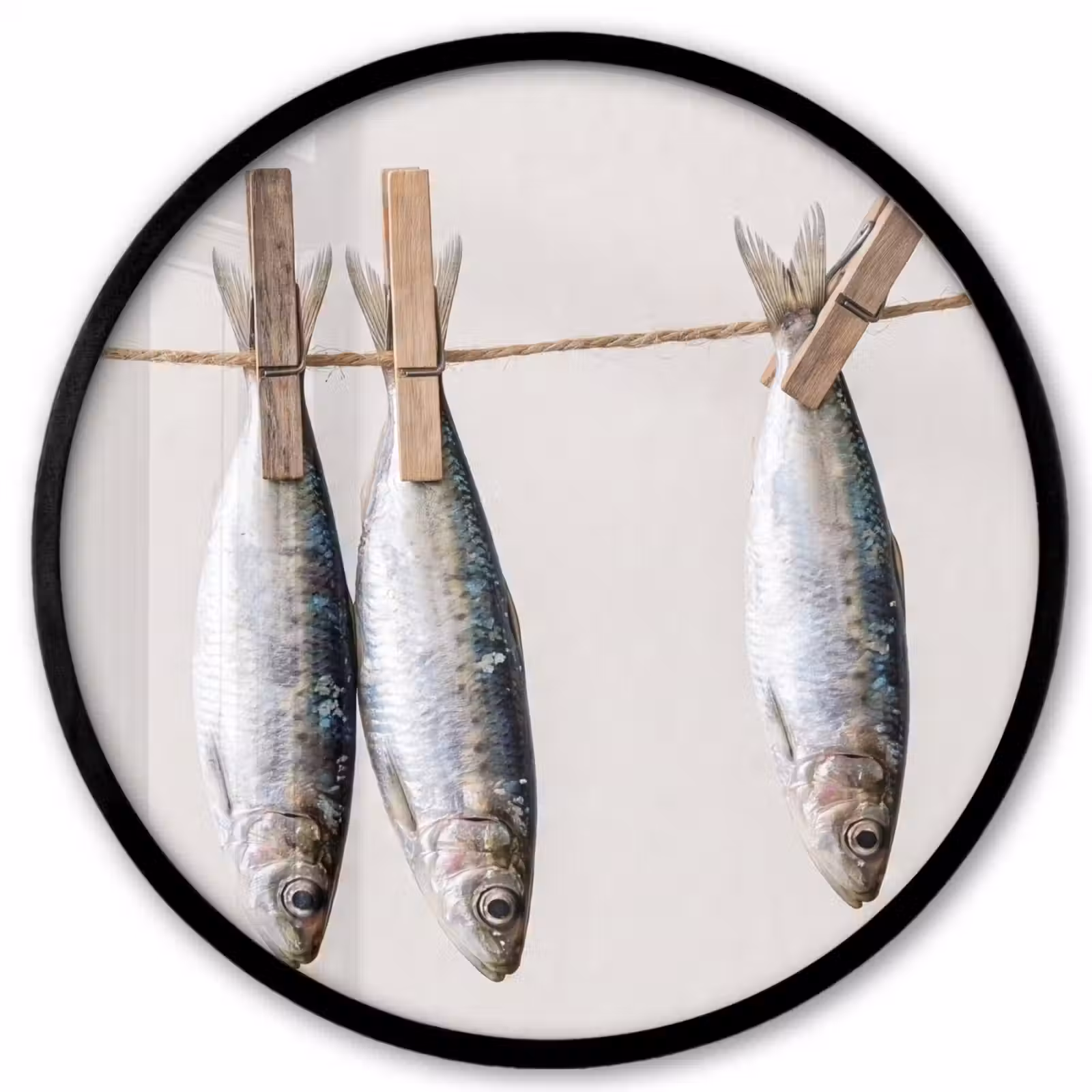 Poster im Rahmen Rund - Fisch – Hängend – Essen - Vis - Hangend - Eten Fotolijst rond zonder passe partout klein