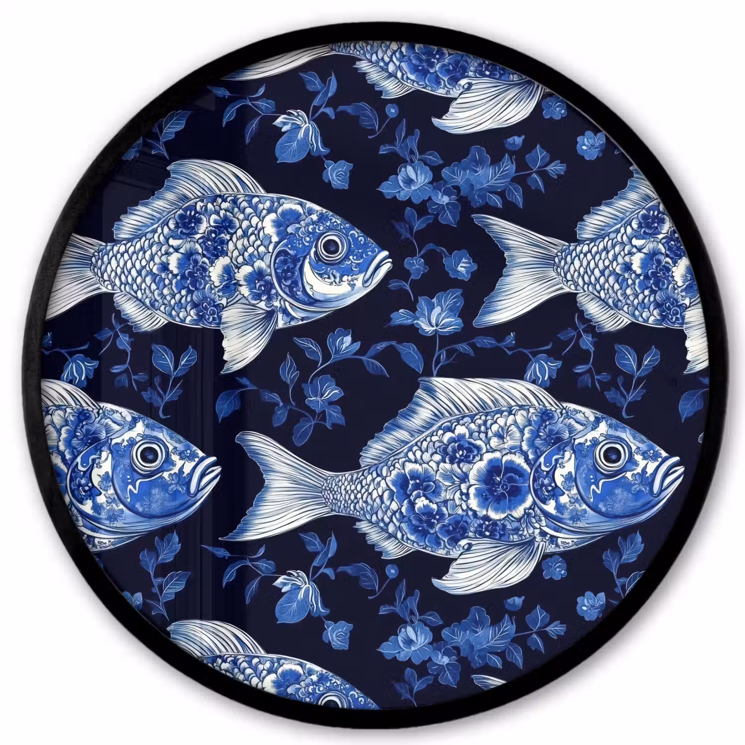 Vissen - Bloemen - Blauw Fotolijst rond zonder passe partout klein 856 -3d