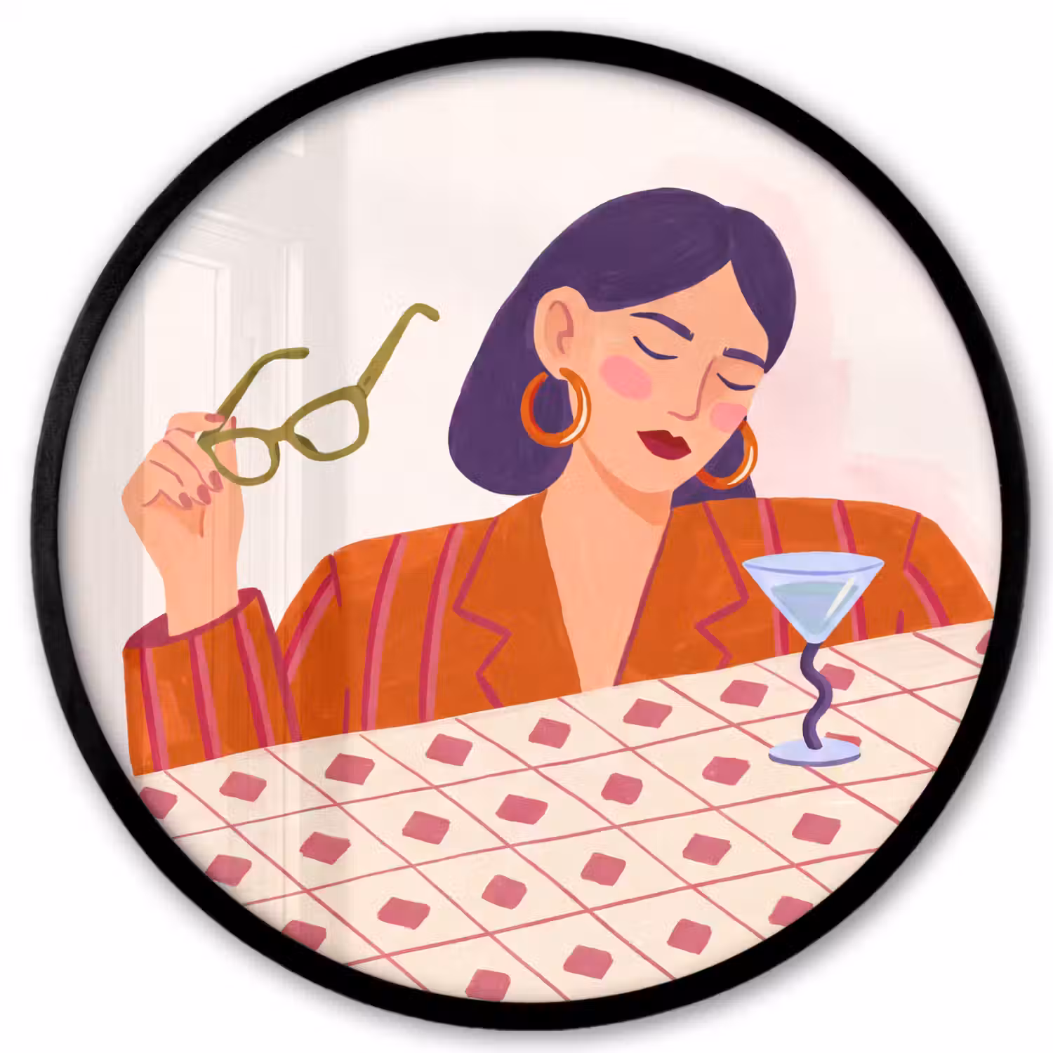 Vrouw - Bril - Cocktail - Illustratie - Modern Fotolijst rond zonder passe partout klein -3d