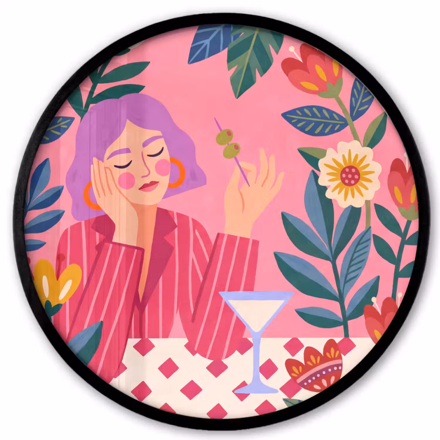 Vrouw - Cocktail - Bloemen - Modern - Roze Fotolijst rond zonder passe partout klein -3d