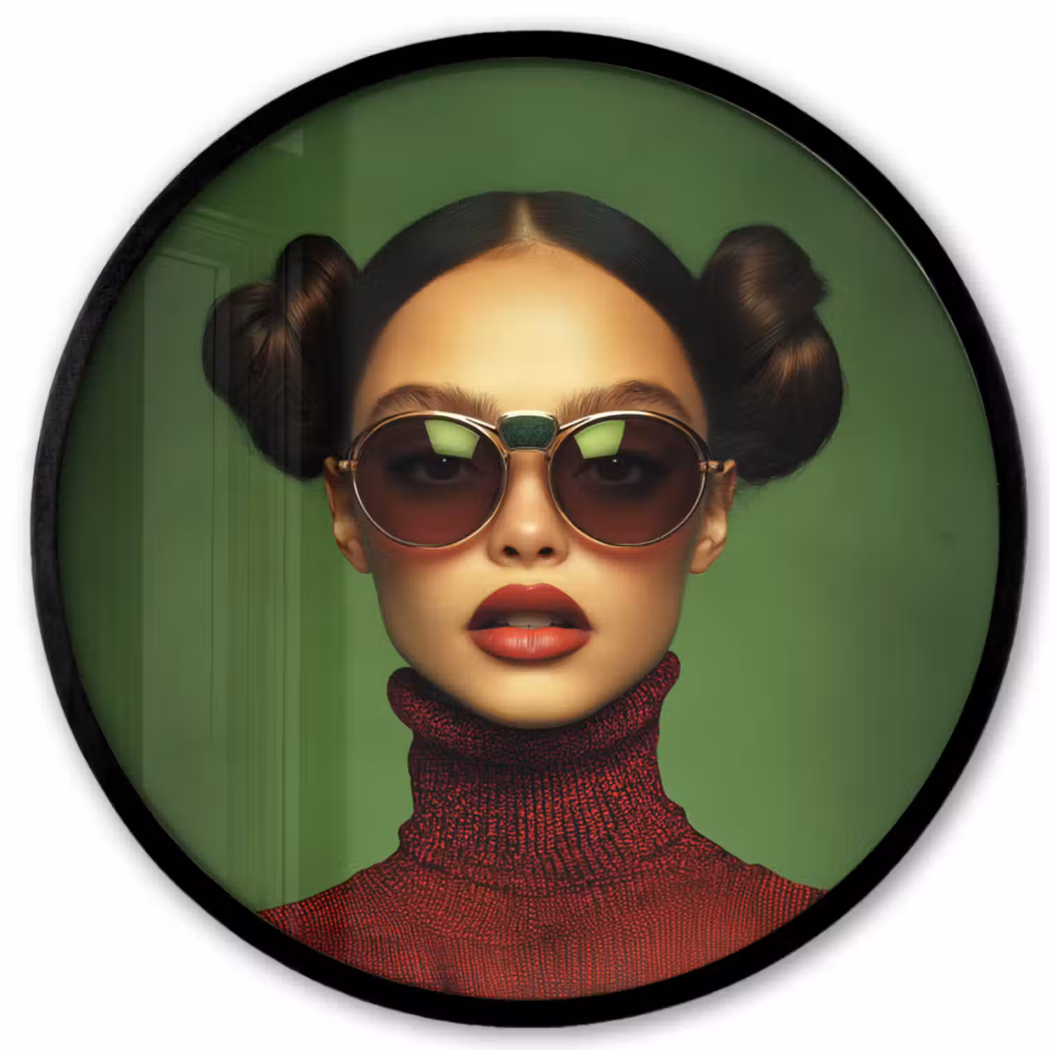 Vrouw - Groen - Bril - Aesthetic - Modern Fotolijst rond zonder passe partout klein -3d