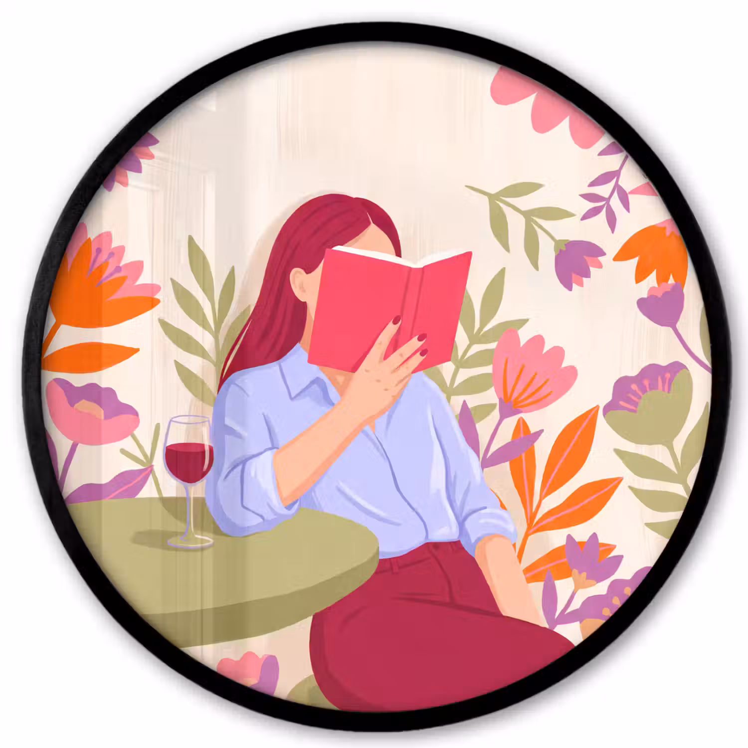 Vrouw - Lezen - Thuis - Modern - Bloemen Fotolijst rond zonder passe partout klein -3d