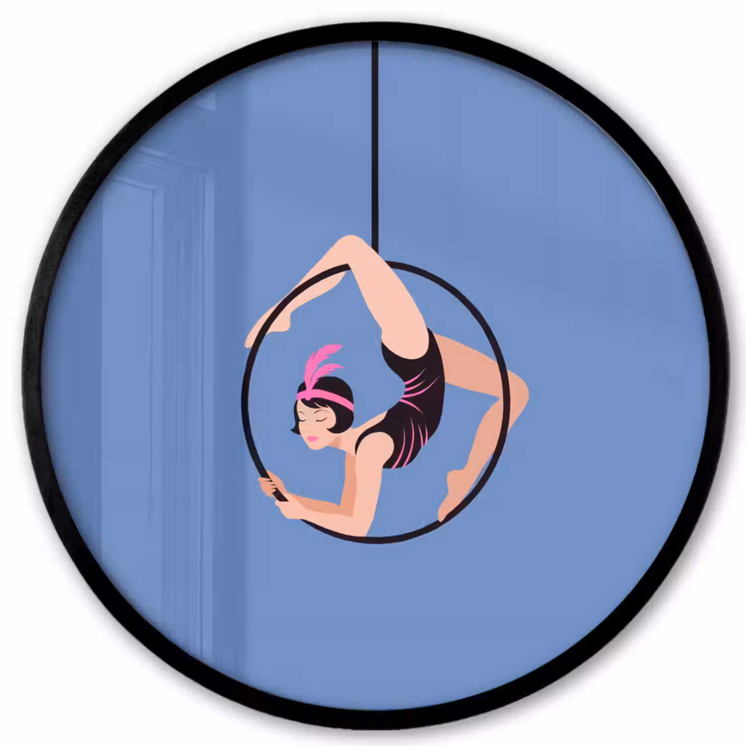 Vrouw - Aerial hoop - Art deco - Illustratie - Blauw Fotolijst rond zonder passe partout klein -3d