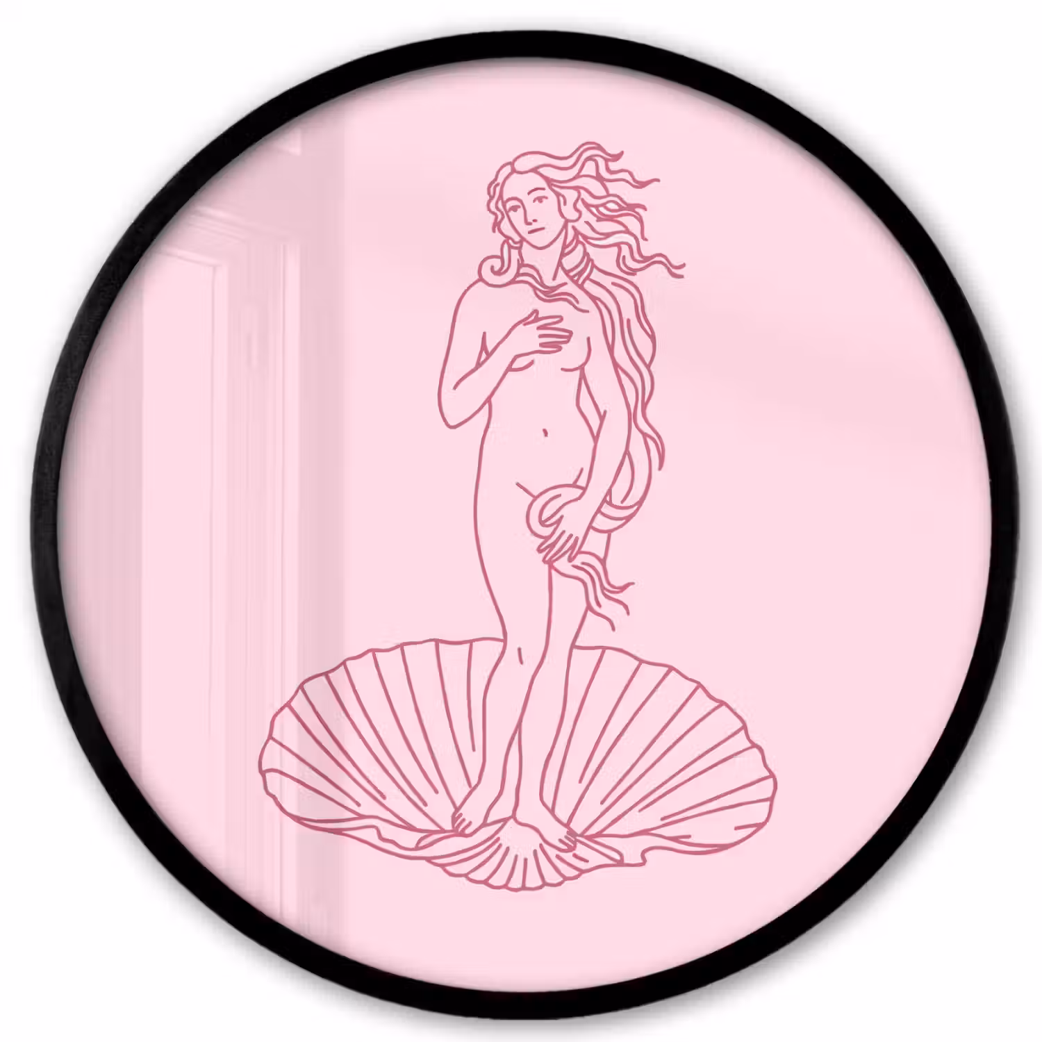 Vrouw - Schelp - Kunst - Lijntekening - Roze Fotolijst rond zonder passe partout klein -3d