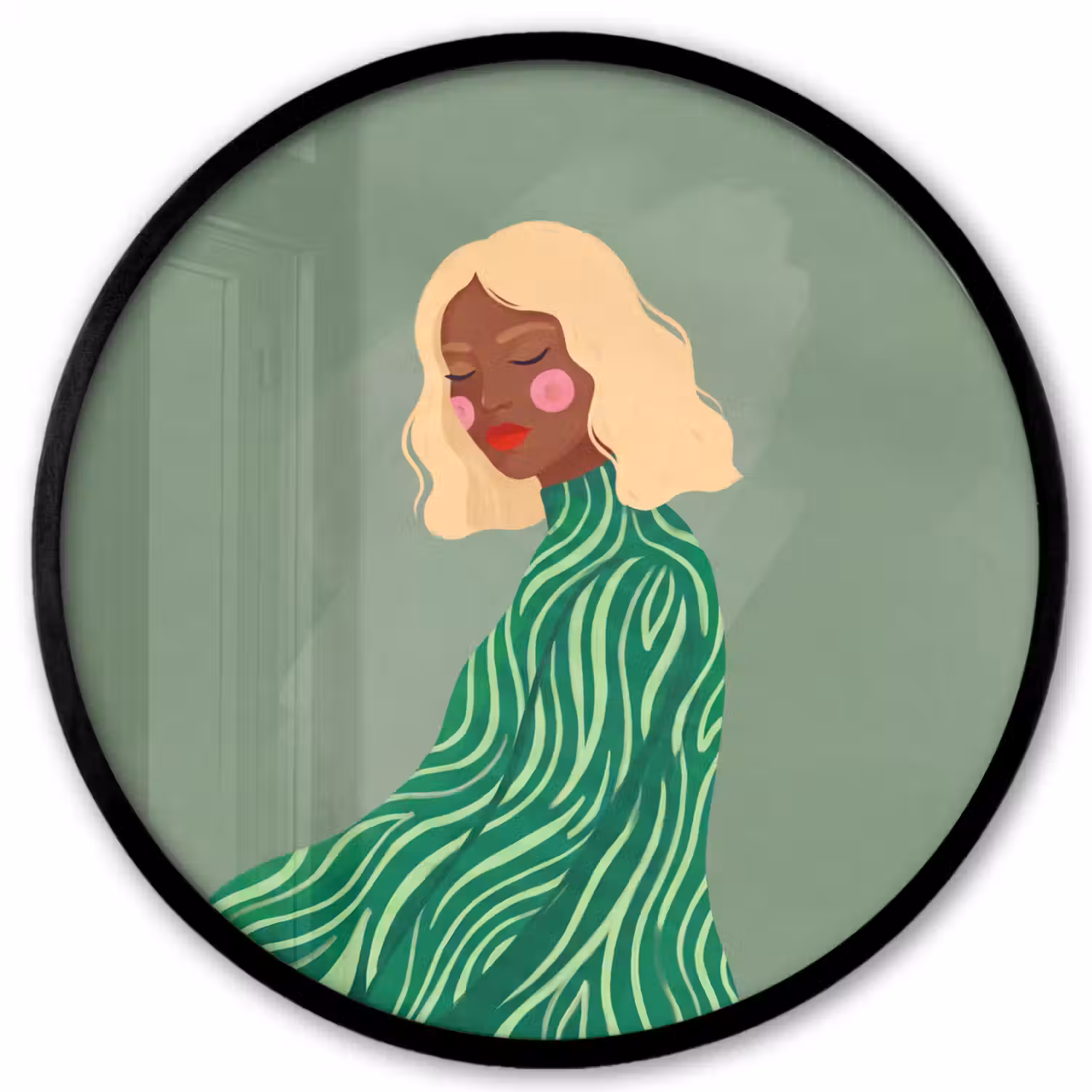 Vrouw - Portret - Illustratie - Modern - Groen Fotolijst rond zonder passe partout klein -3d