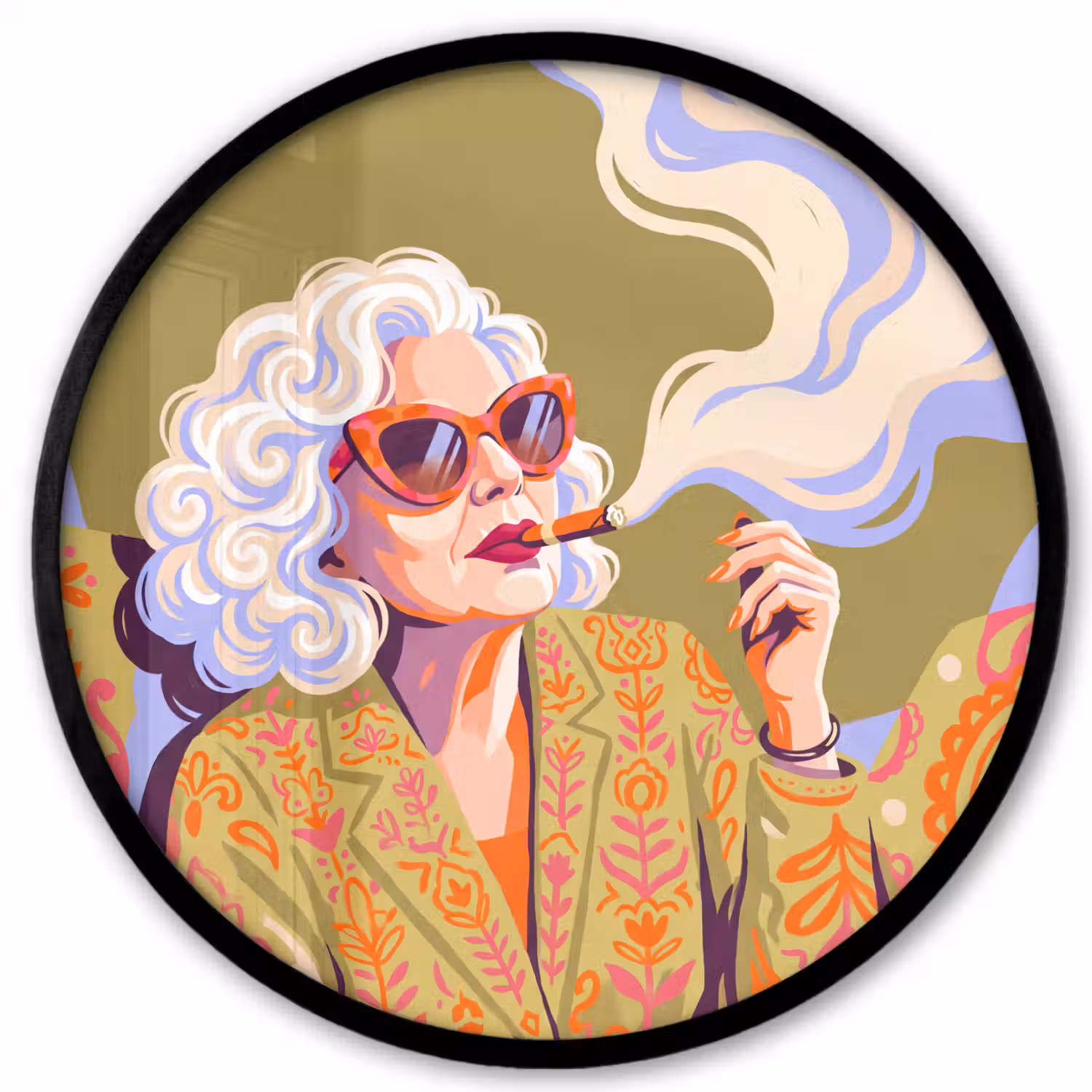 Vrouw - Zonnebril - Portret - Modern - Kleurrijk Fotolijst rond zonder passe partout klein -3d