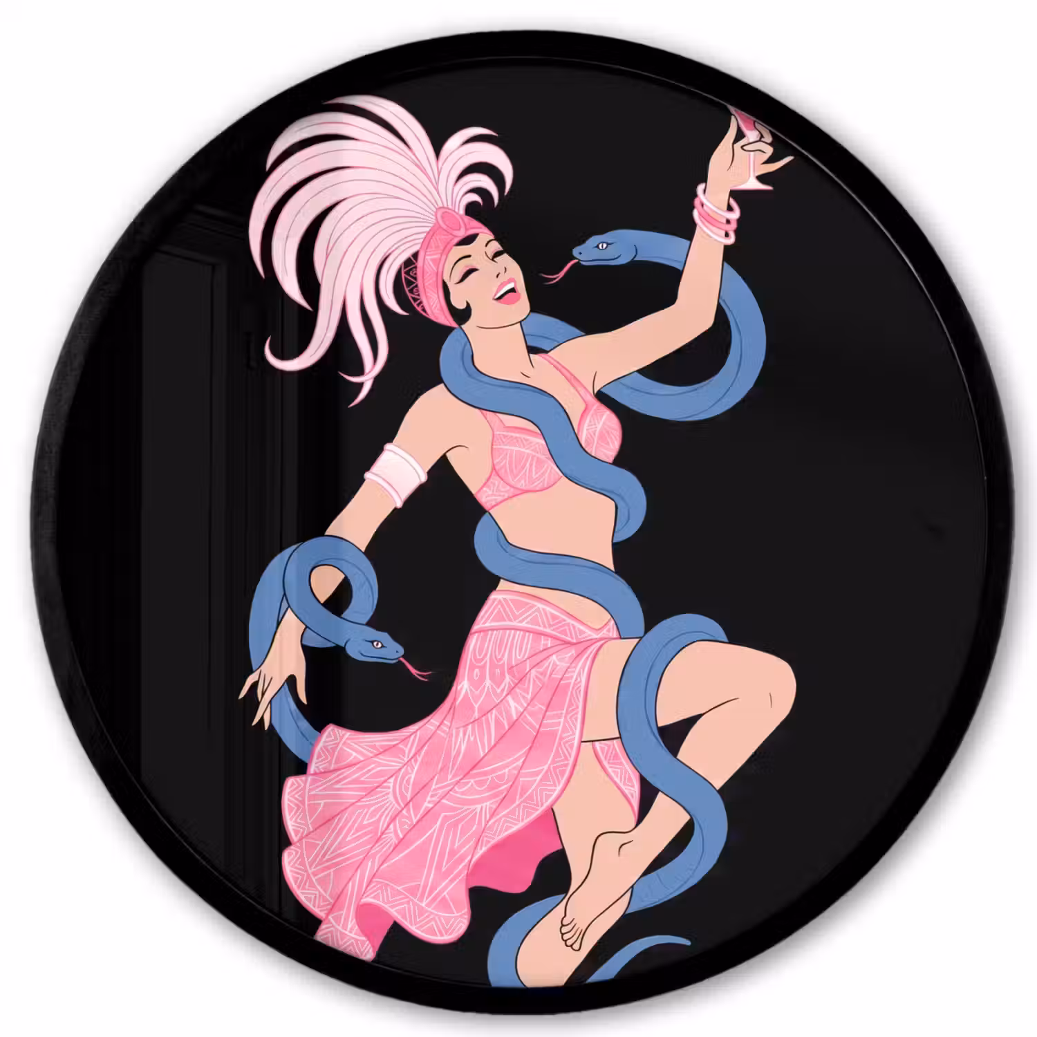 Vrouw - Danseres - Slangen - Art Deco - Roze Fotolijst rond zonder passe partout klein -3d