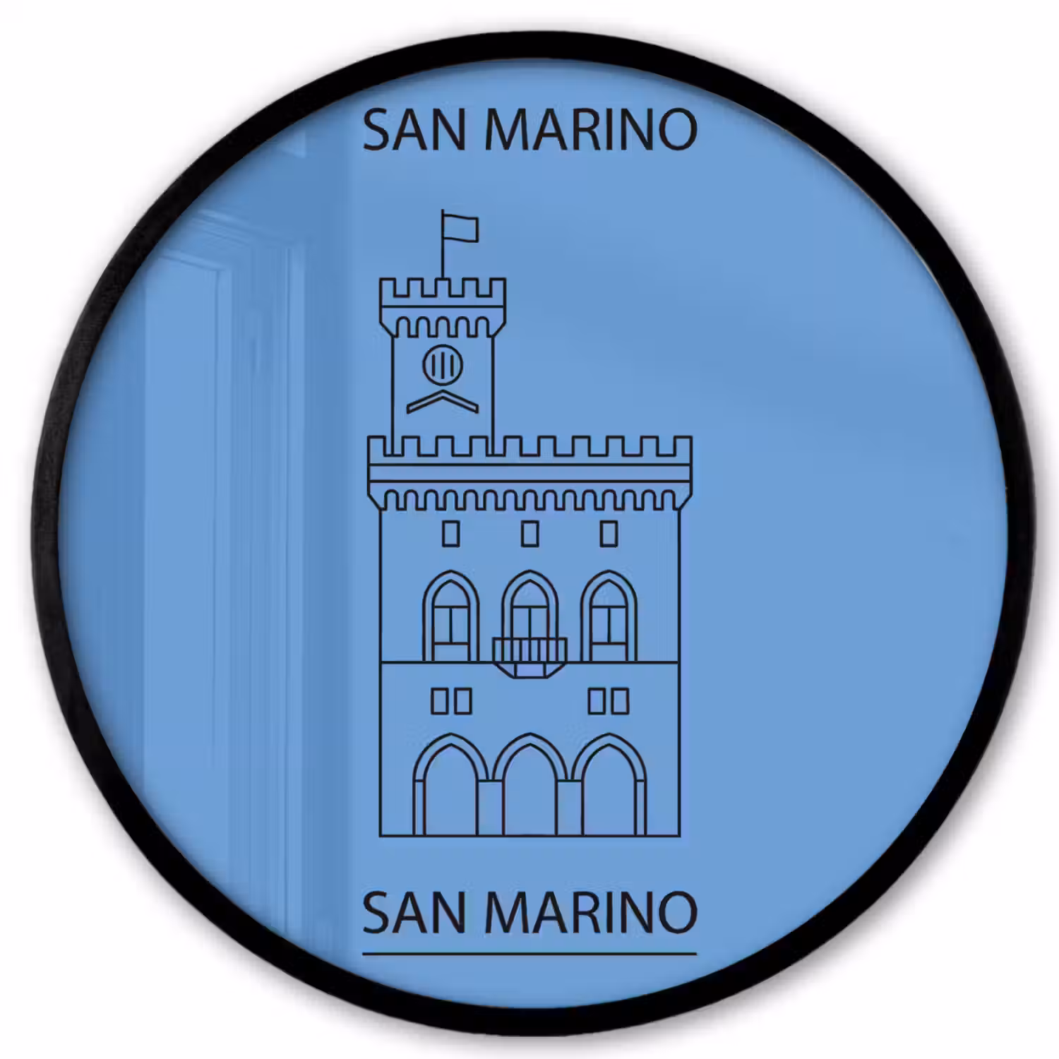 Gebouw - San Marino - Architectuur - Lijntekening - Blauw Fotolijst rond zonder passe partout klein -3d