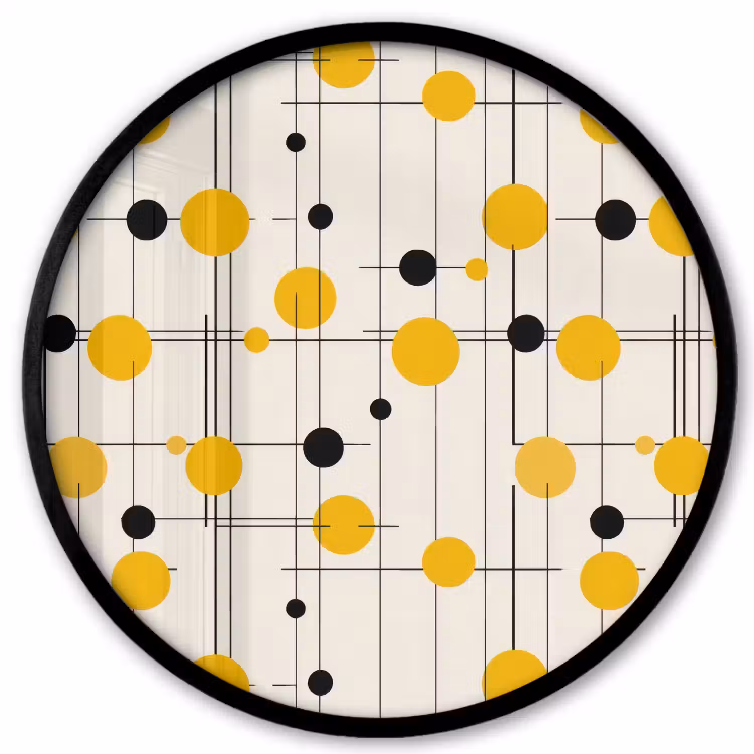 Geometrisch - Retro - Lijnen - Okergeel - Zwart Fotolijst rond zonder passe partout klein 856 -3d