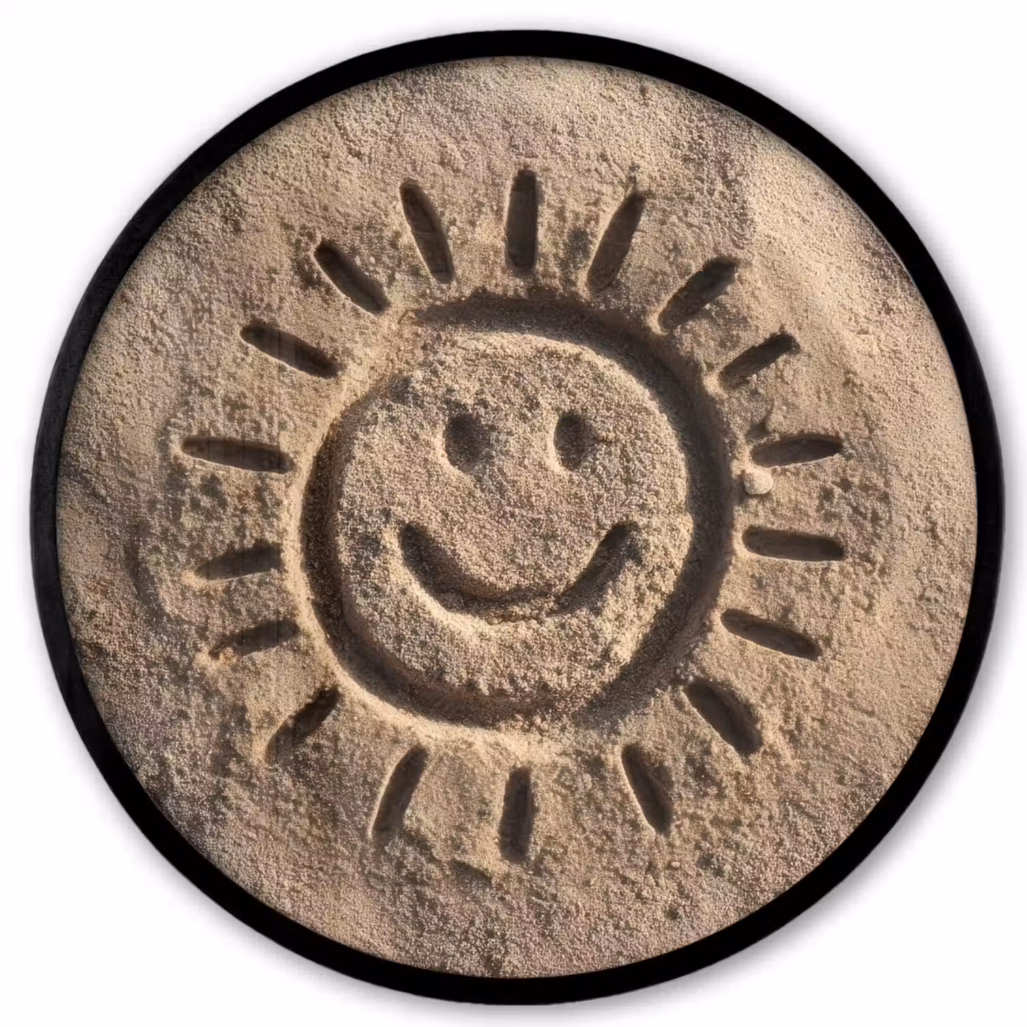 Gezichtje - Zon - Zand - Getekend Fotolijst rond zonder passe partout klein -3d