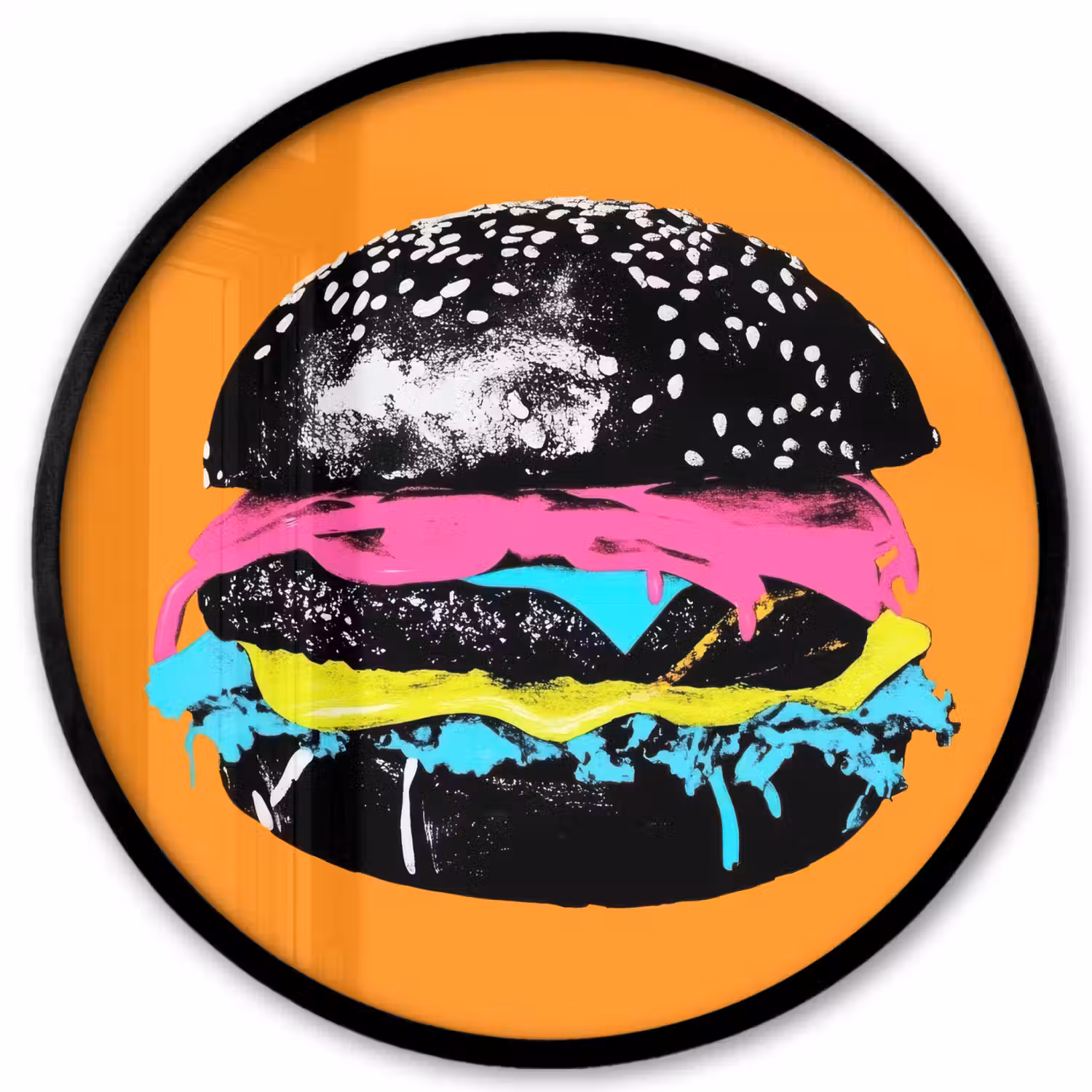 Hamburger - Oranje - Neon - popart Fotolijst rond zonder passe partout klein -3d